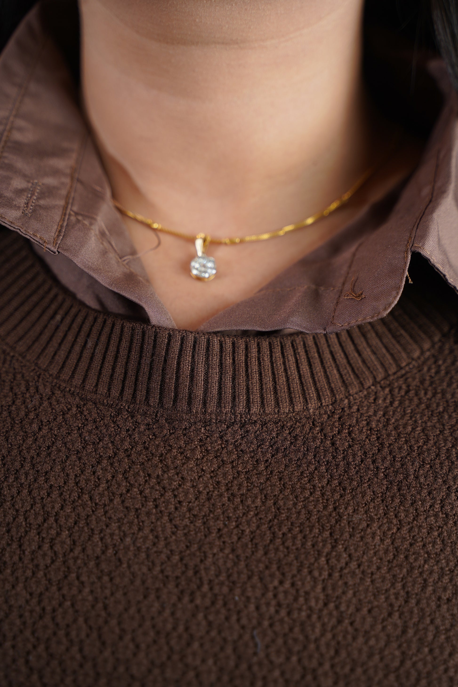 Shirt-Sweater Fusion Top Brown