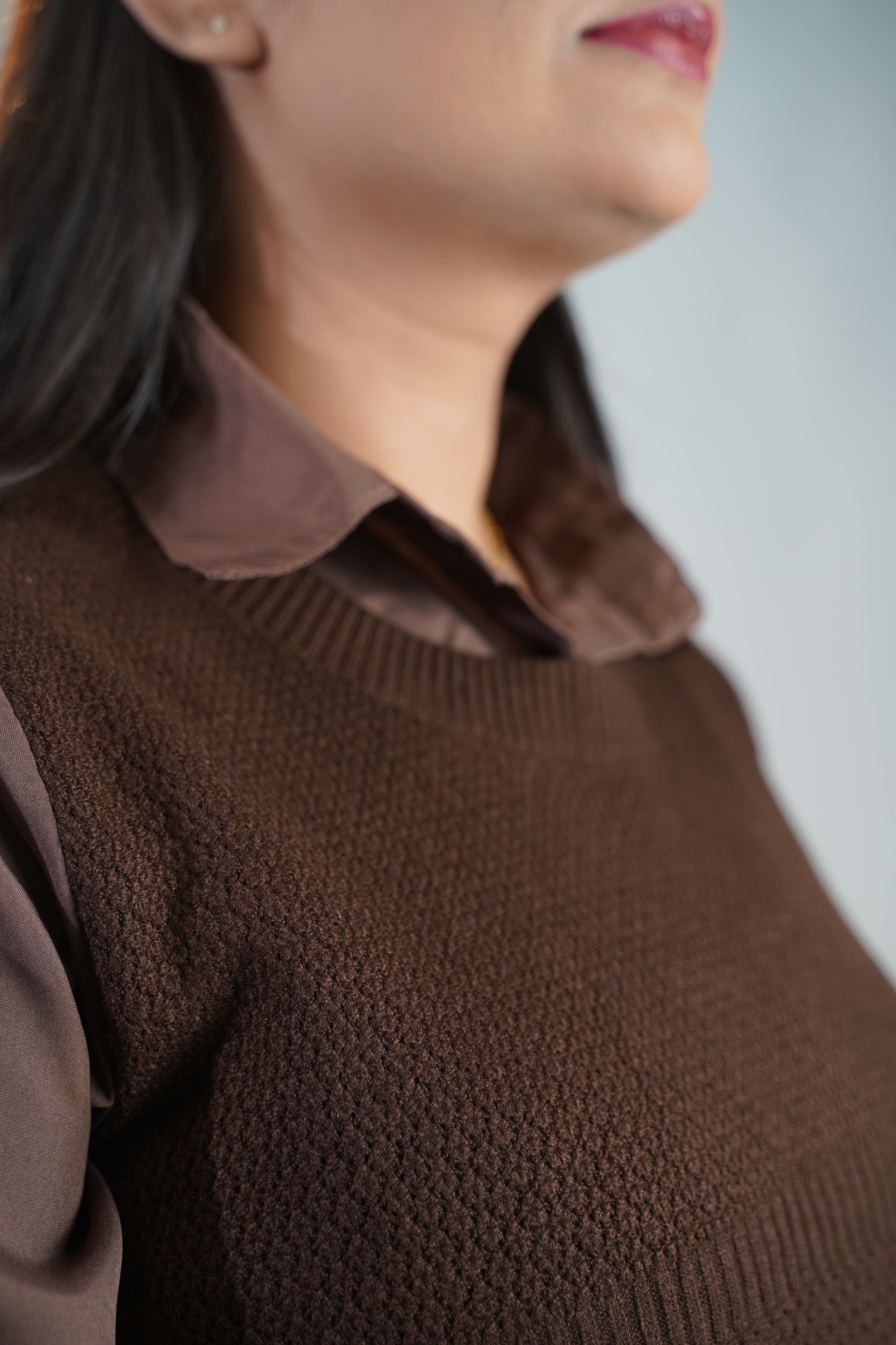 Shirt-Sweater Fusion Top Brown