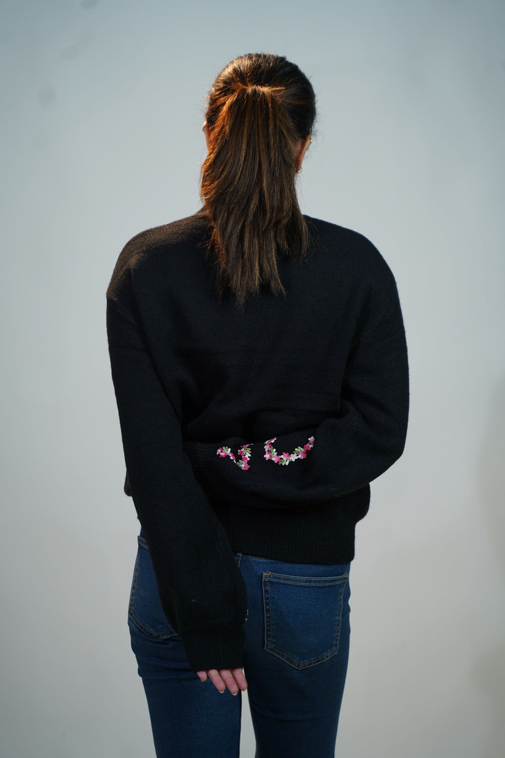 Floral Embellished Sweater Black