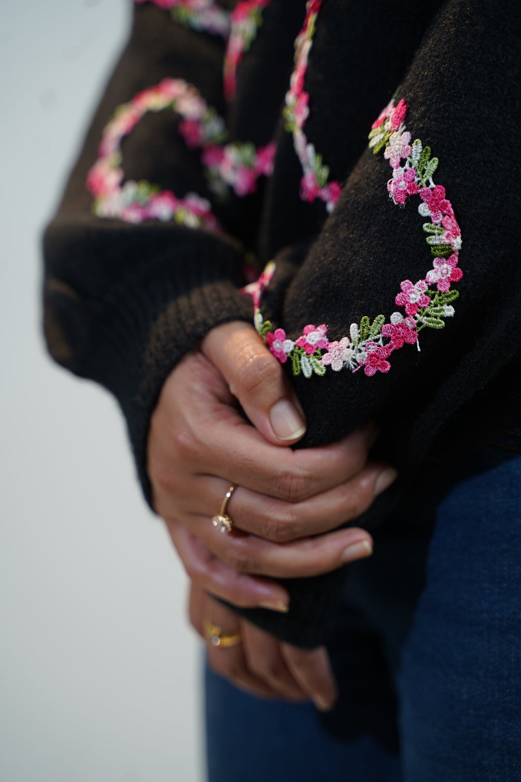 Floral Embellished Sweater Black