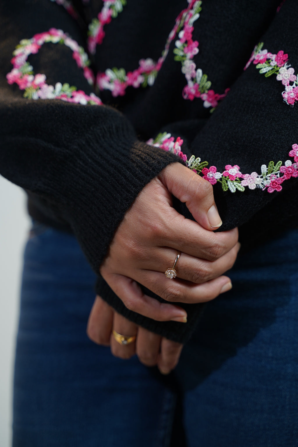 Floral Embellished Sweater Black