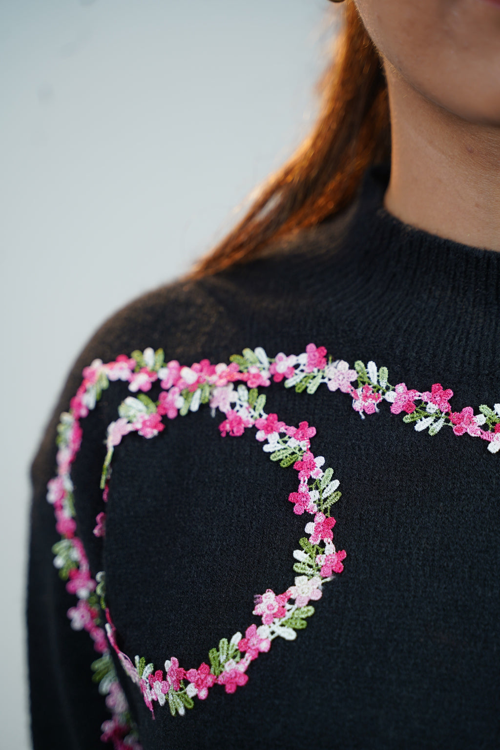 Floral Embellished Sweater Black