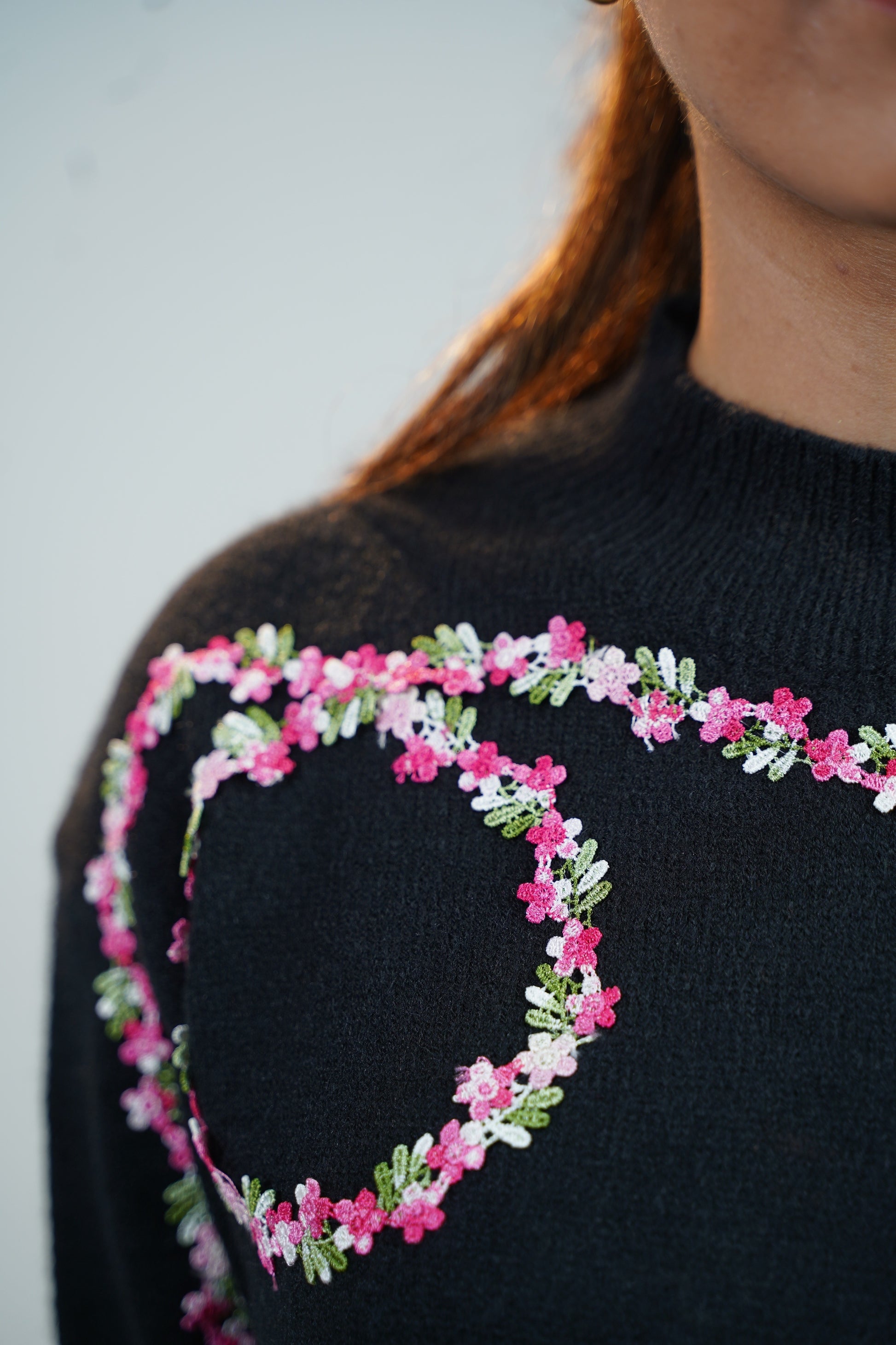 Floral Embellished Sweater Black