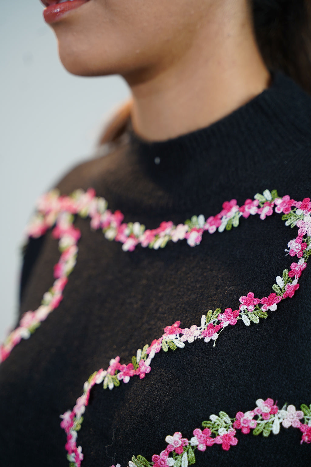 Floral Embellished Sweater Black