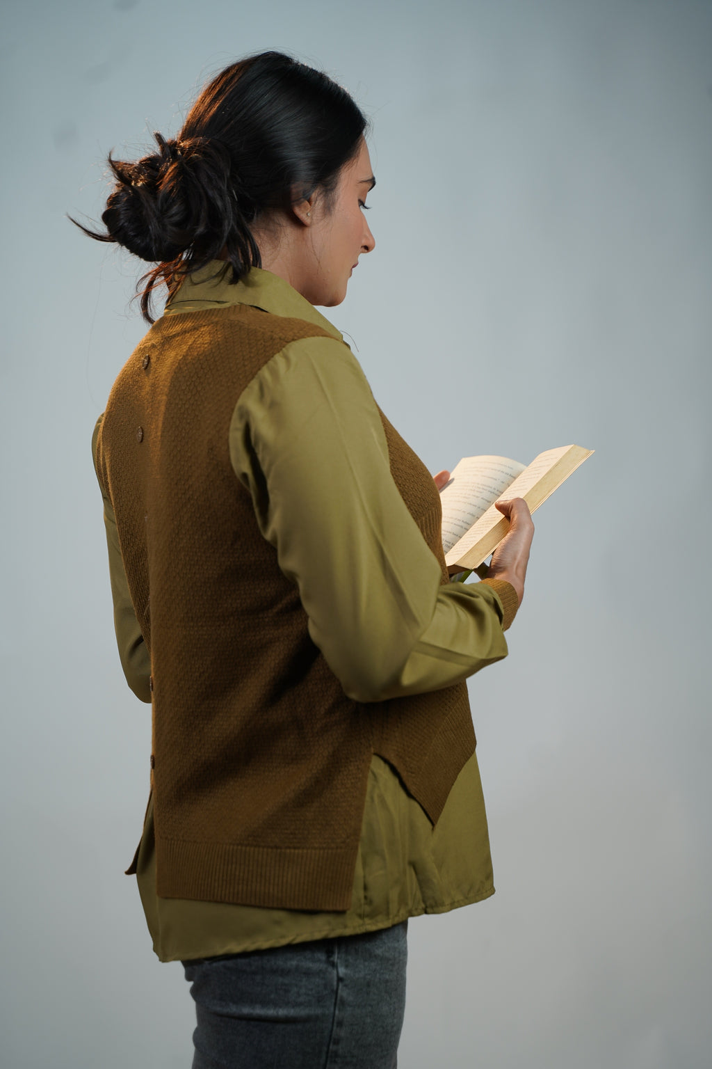 Shirt-Sweater Fusion Top Olive