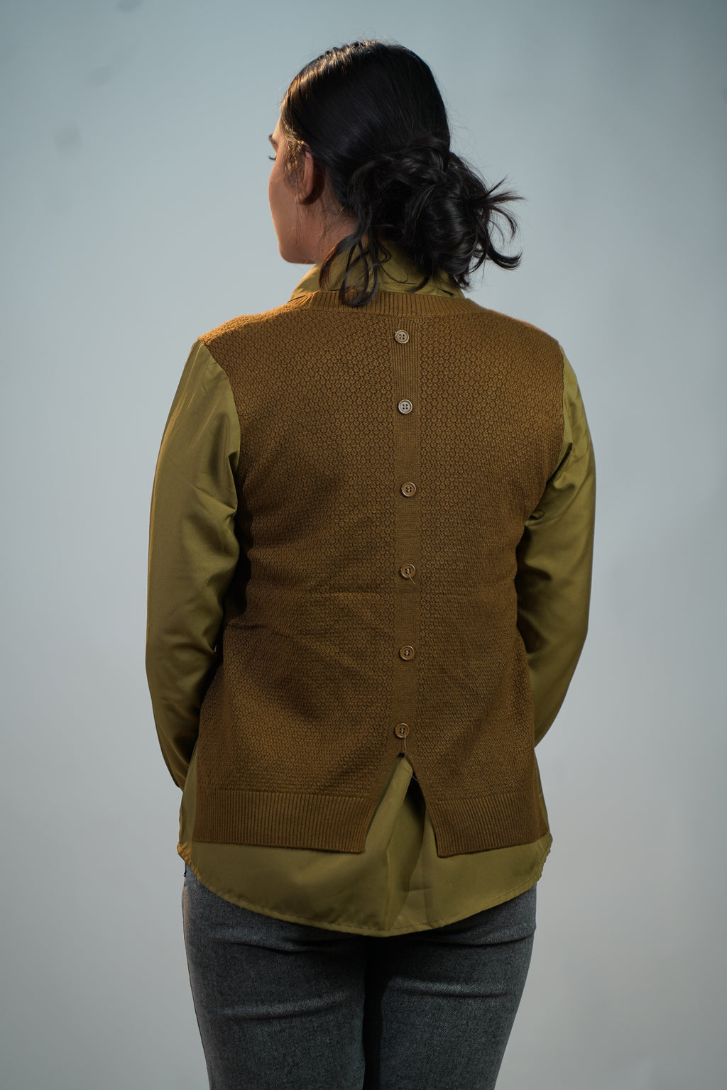 Shirt-Sweater Fusion Top Olive