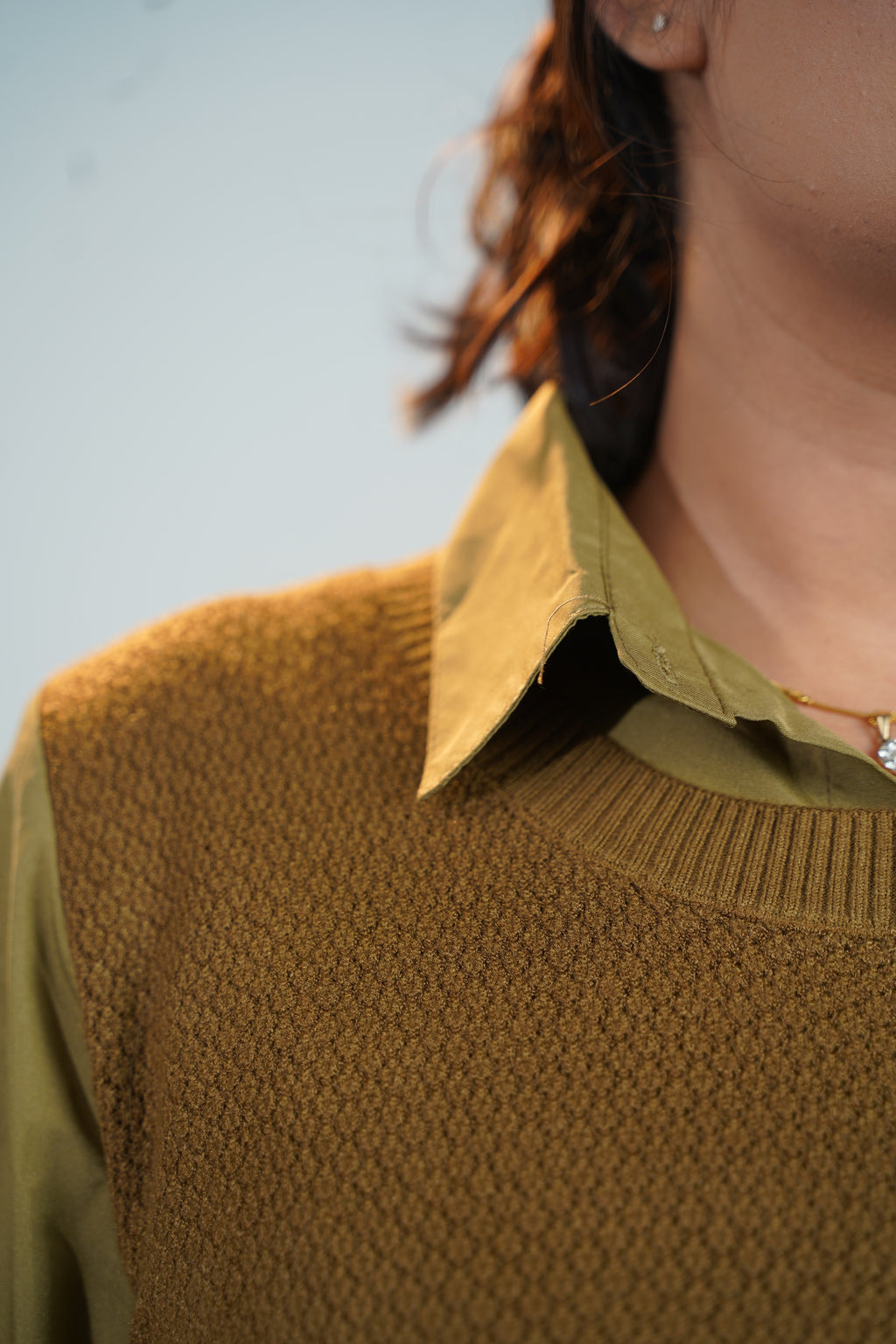 Shirt-Sweater Fusion Top Olive