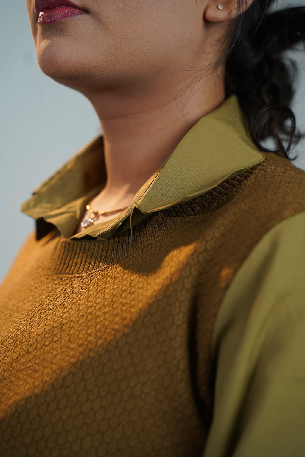 Shirt-Sweater Fusion Top Olive