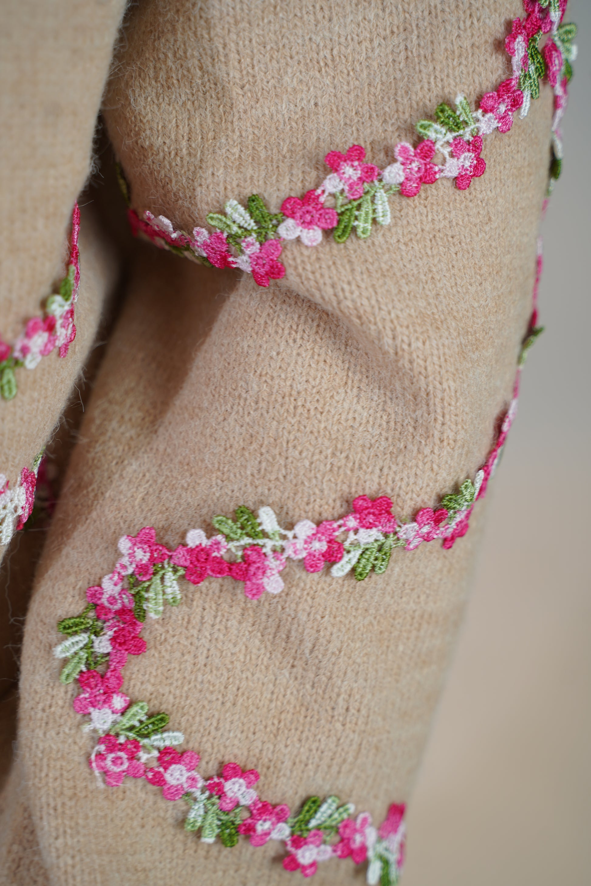 Floral Embellished Sweater Beige