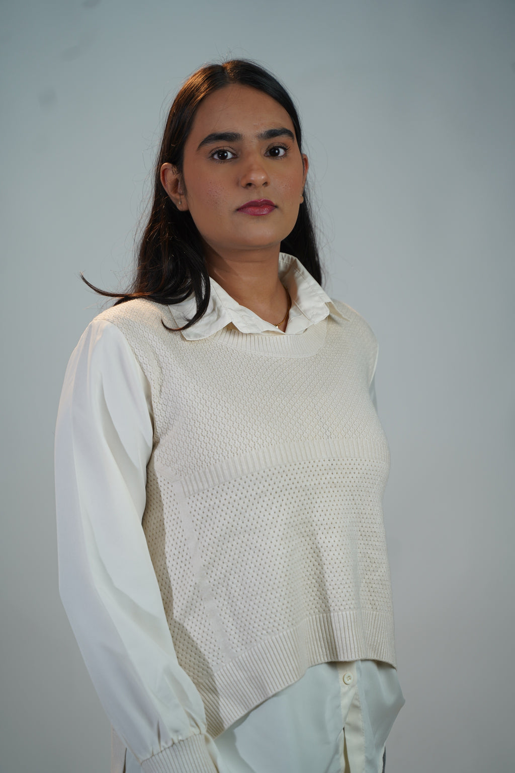 Shirt-Sweater Fusion Top  White
