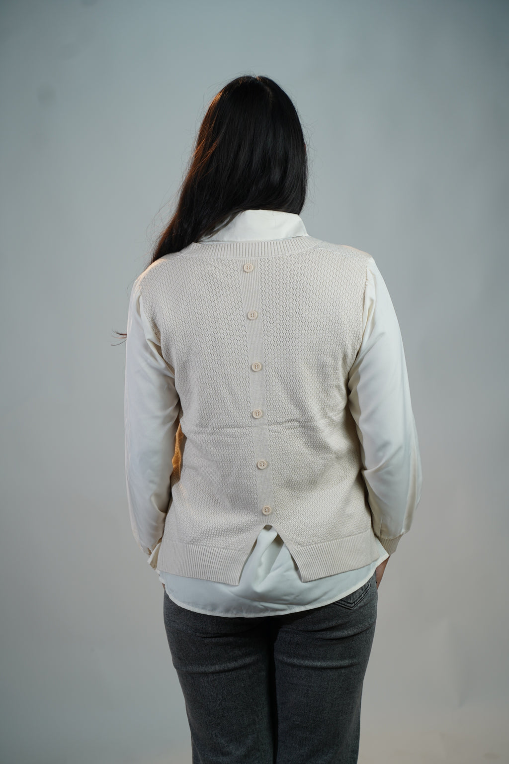 Shirt-Sweater Fusion Top  White