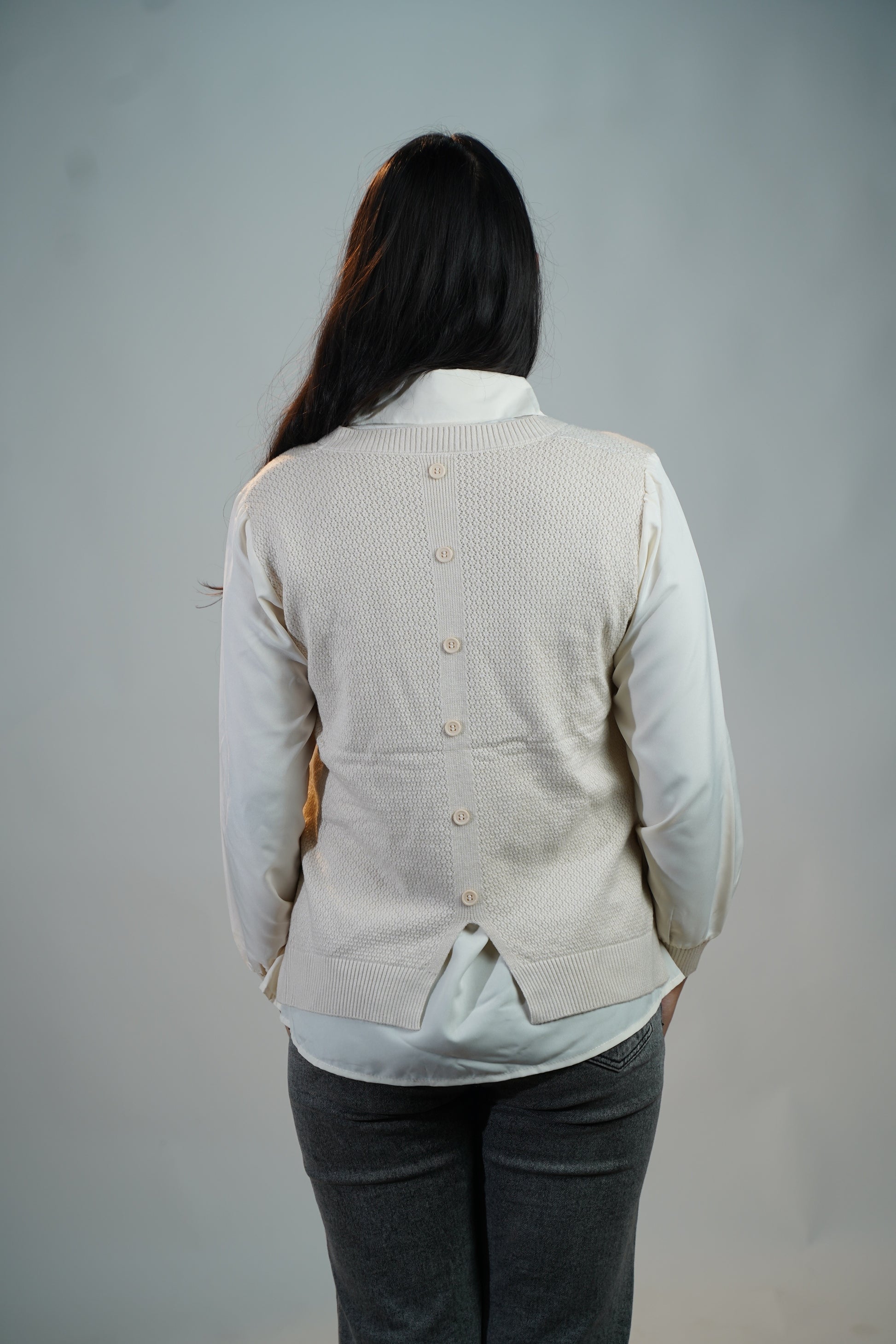 Shirt-Sweater Fusion Top  White