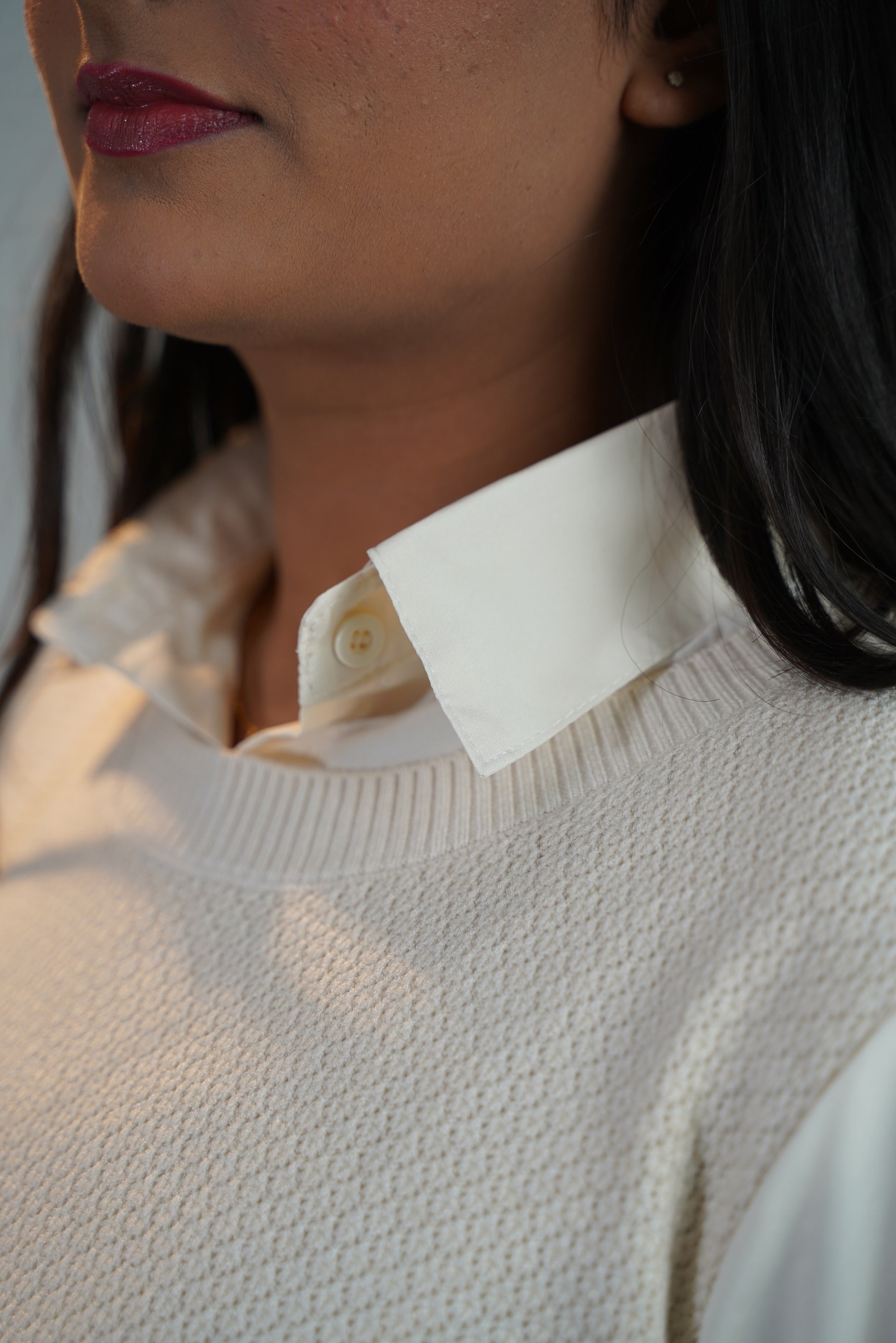 Shirt-Sweater Fusion Top  White