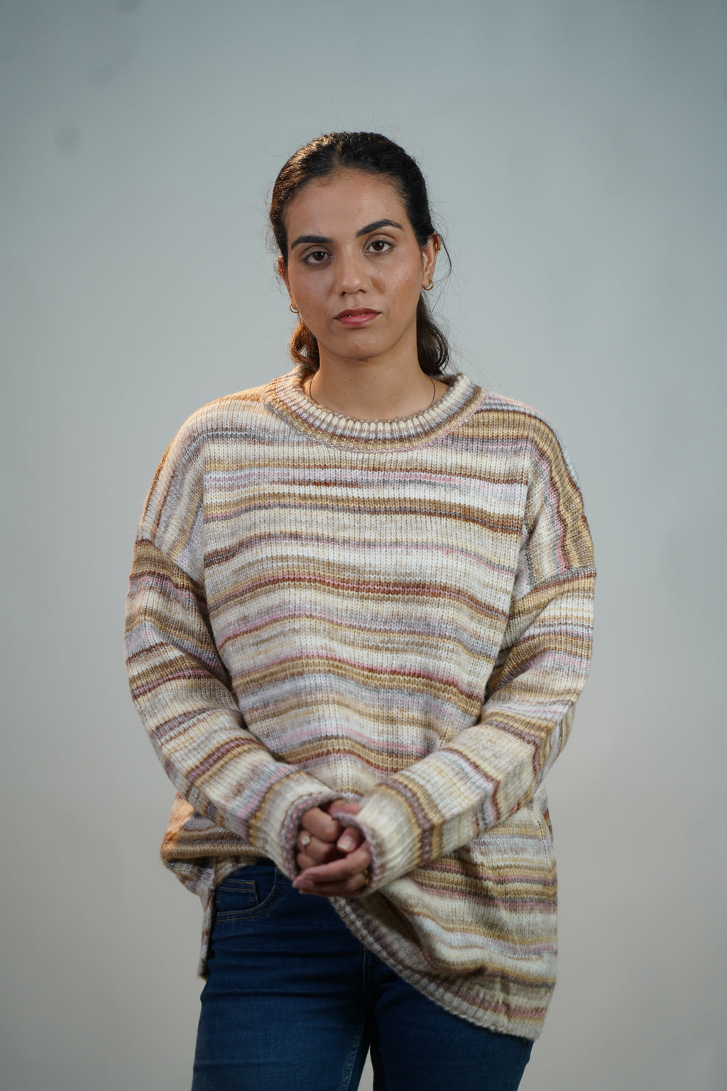 Multicolour Striped Baggy Sweater Brown