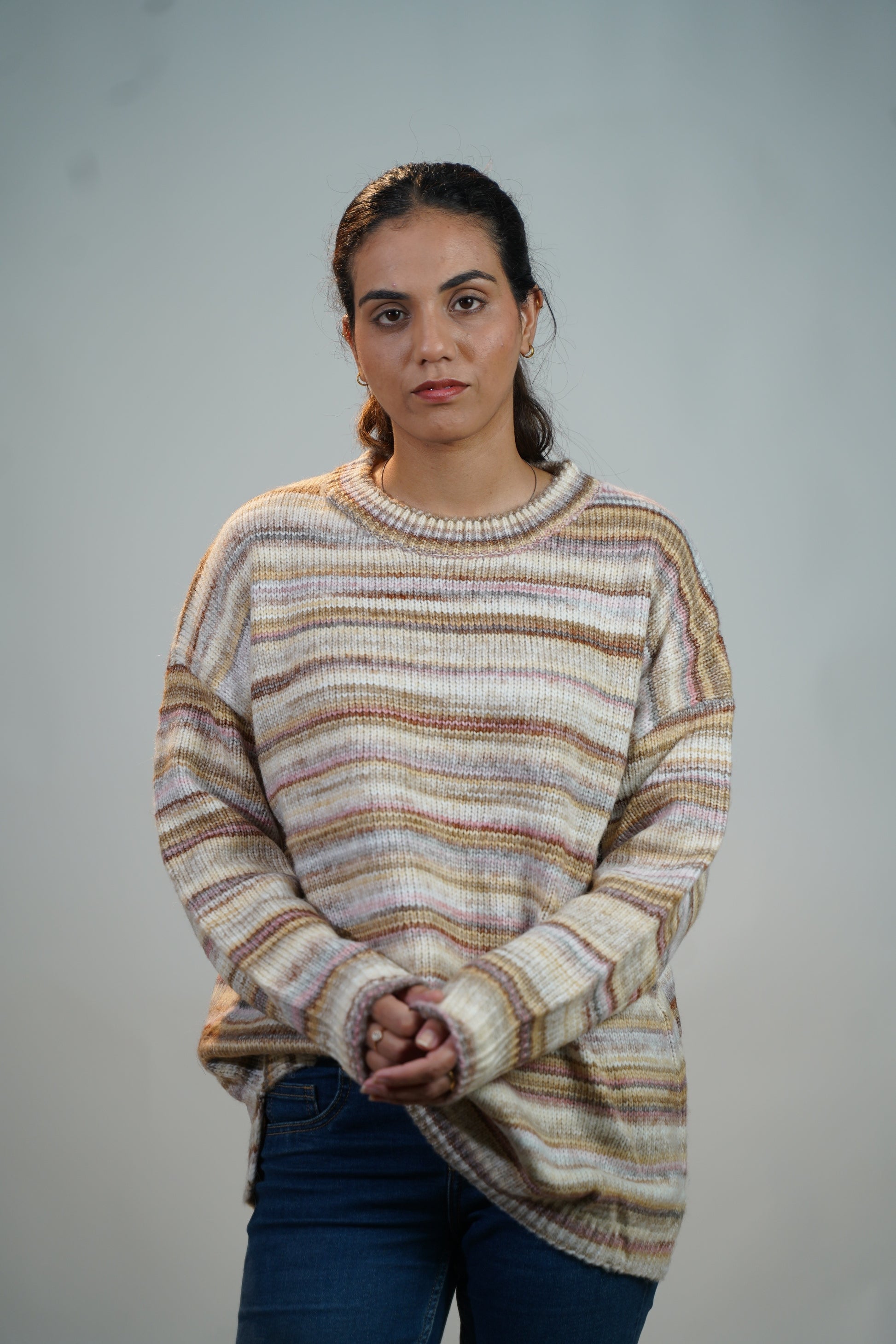 Multicolour Striped Baggy Sweater Brown