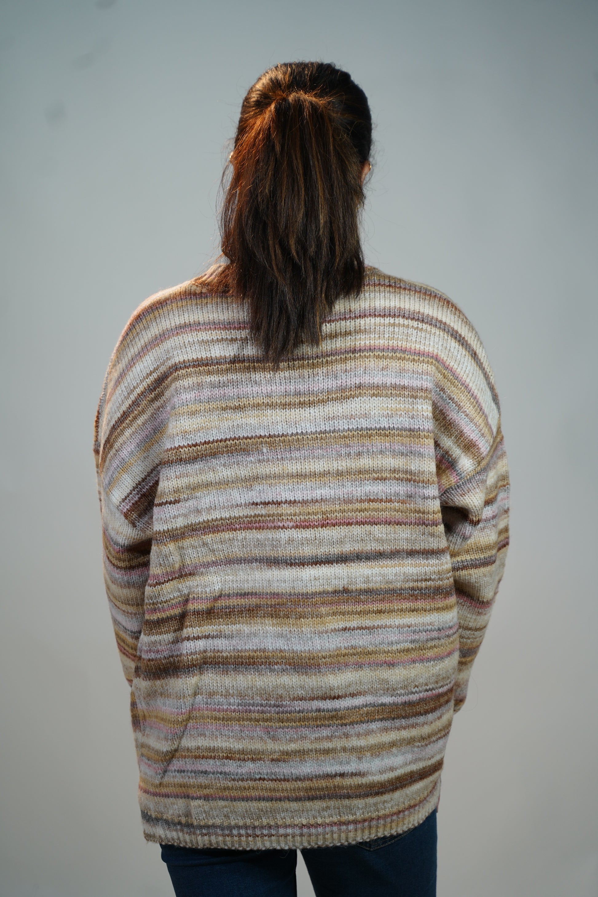 Multicolour Striped Baggy Sweater Brown