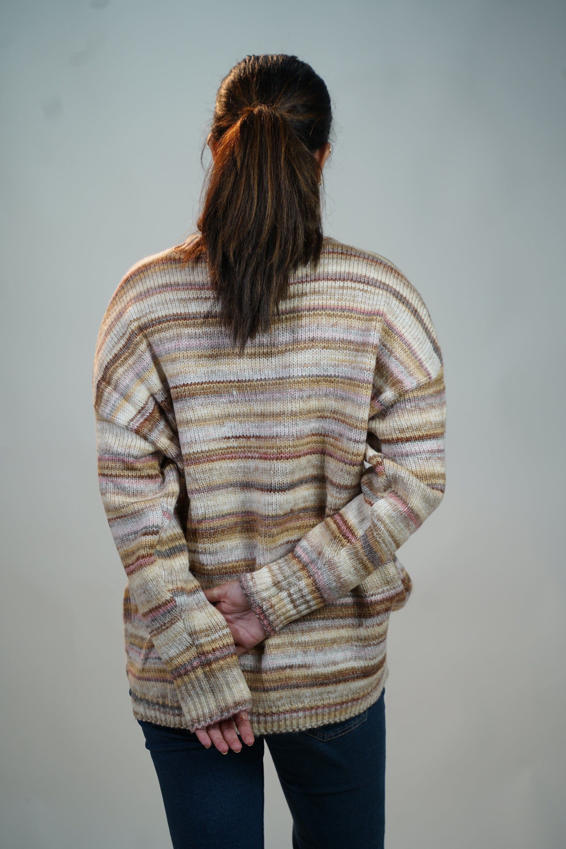 Multicolour Striped Baggy Sweater Brown