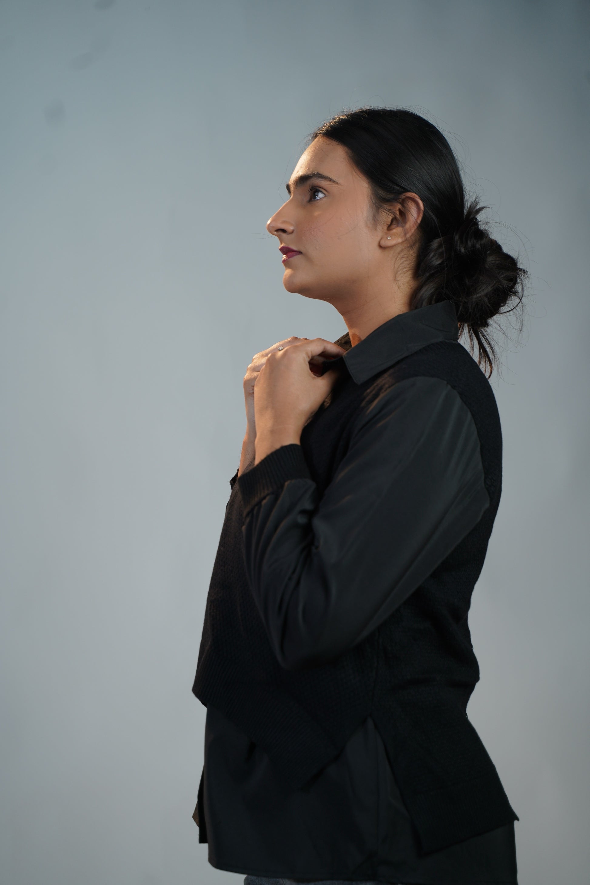 Shirt-Sweater Fusion Top Black