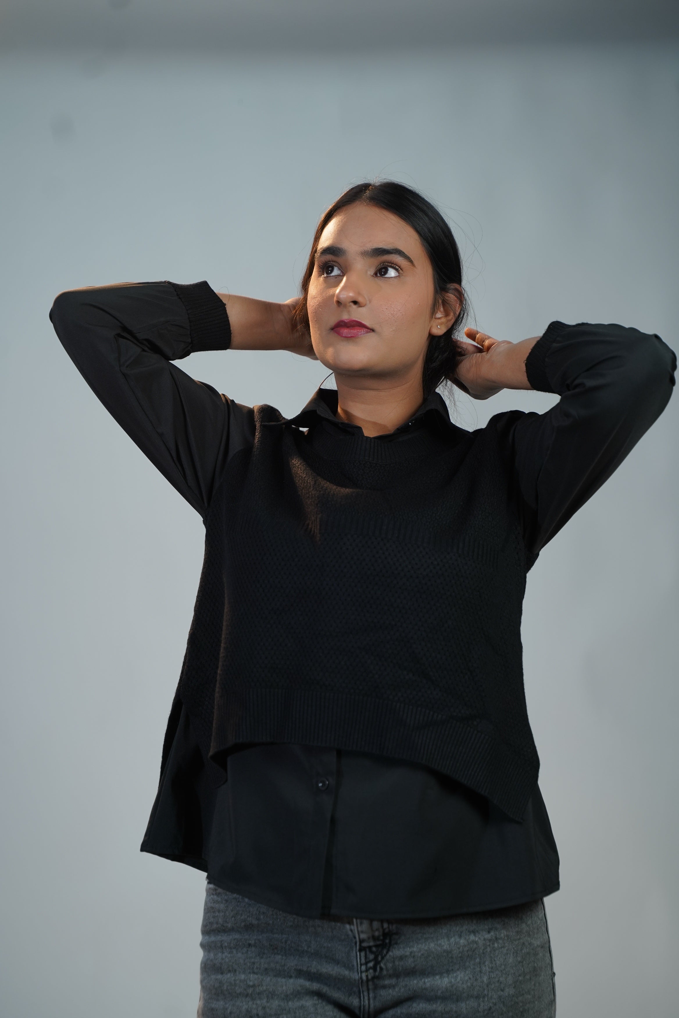 Shirt-Sweater Fusion Top Black