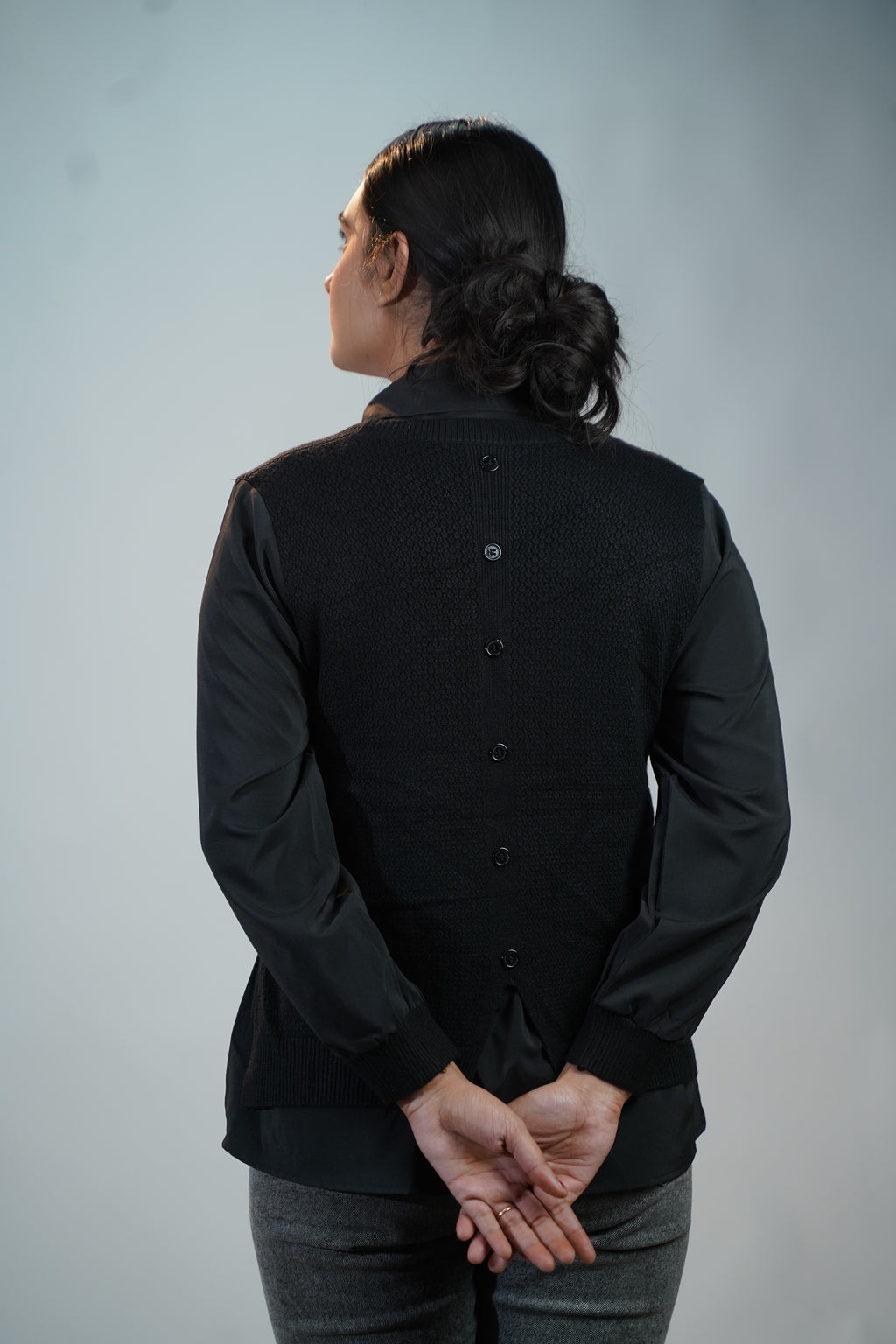 Shirt-Sweater Fusion Top Black