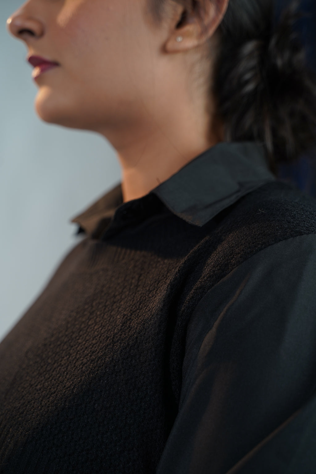 Shirt-Sweater Fusion Top Black