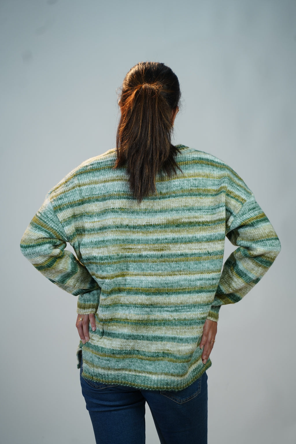 Multicolour Striped Baggy Sweater Green