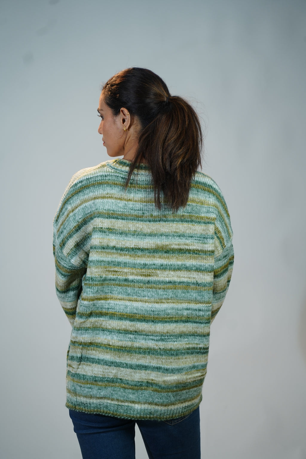 Multicolour Striped Baggy Sweater Green