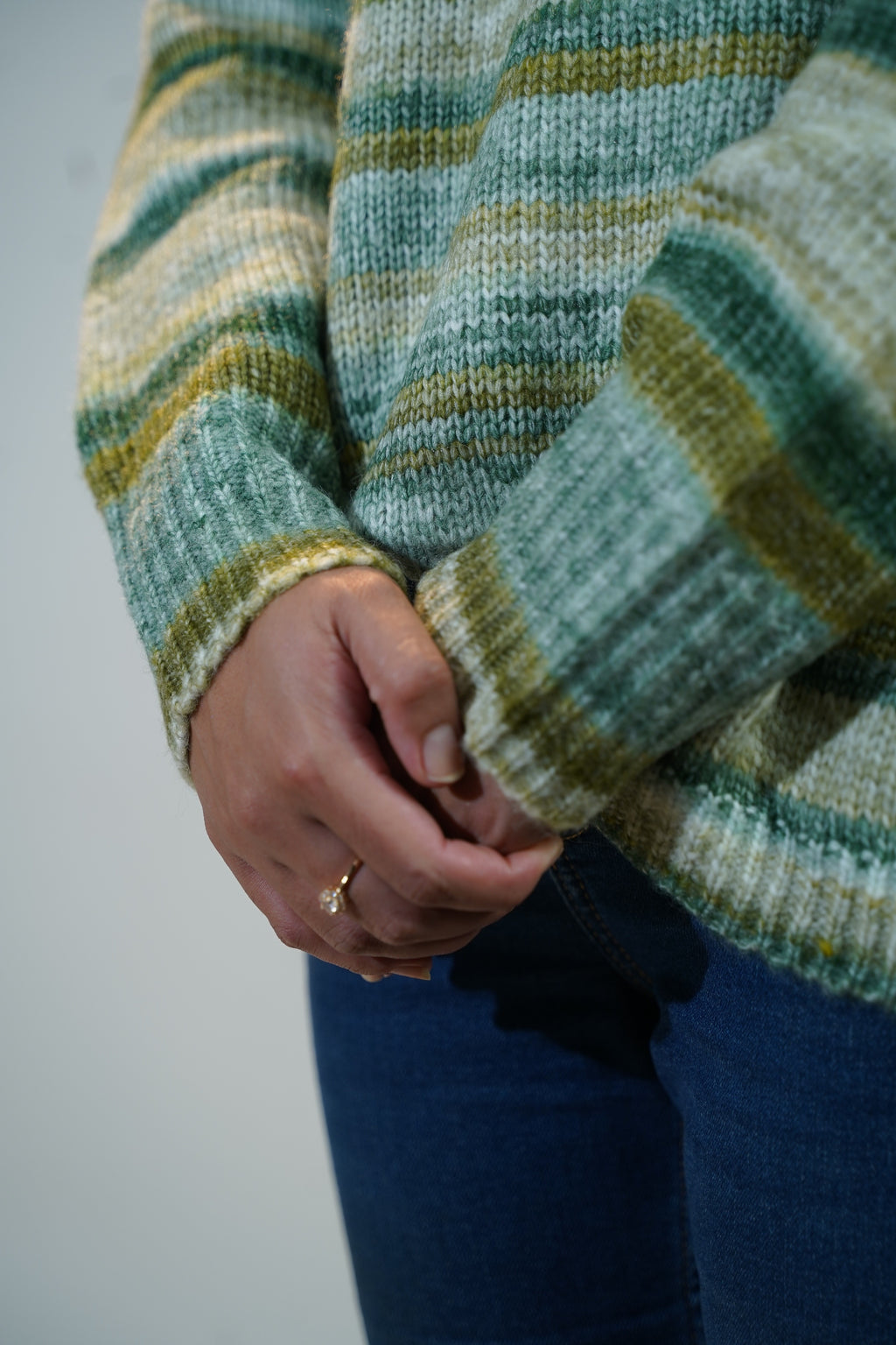 Multicolour Striped Baggy Sweater Green