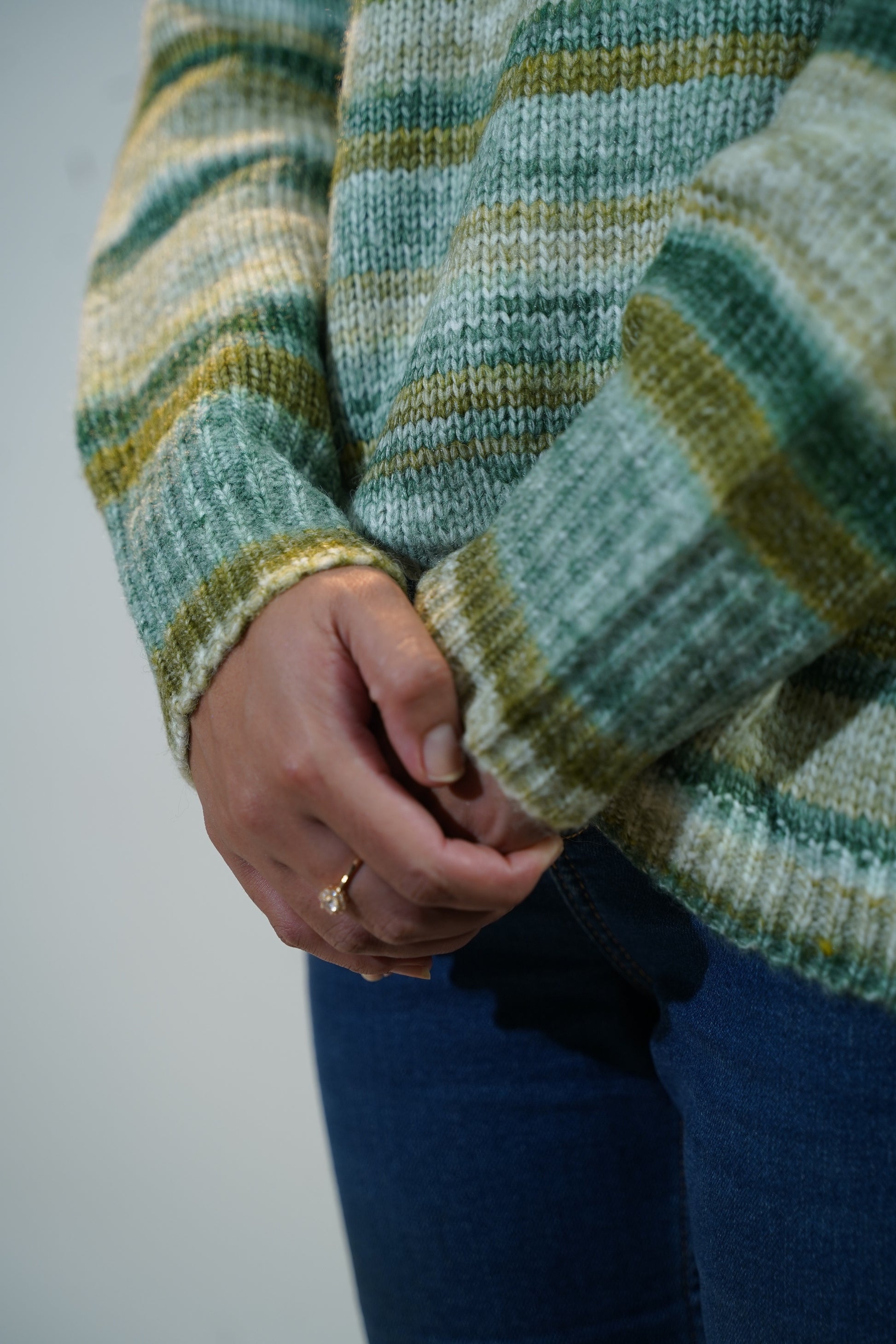 Multicolour Striped Baggy Sweater Green