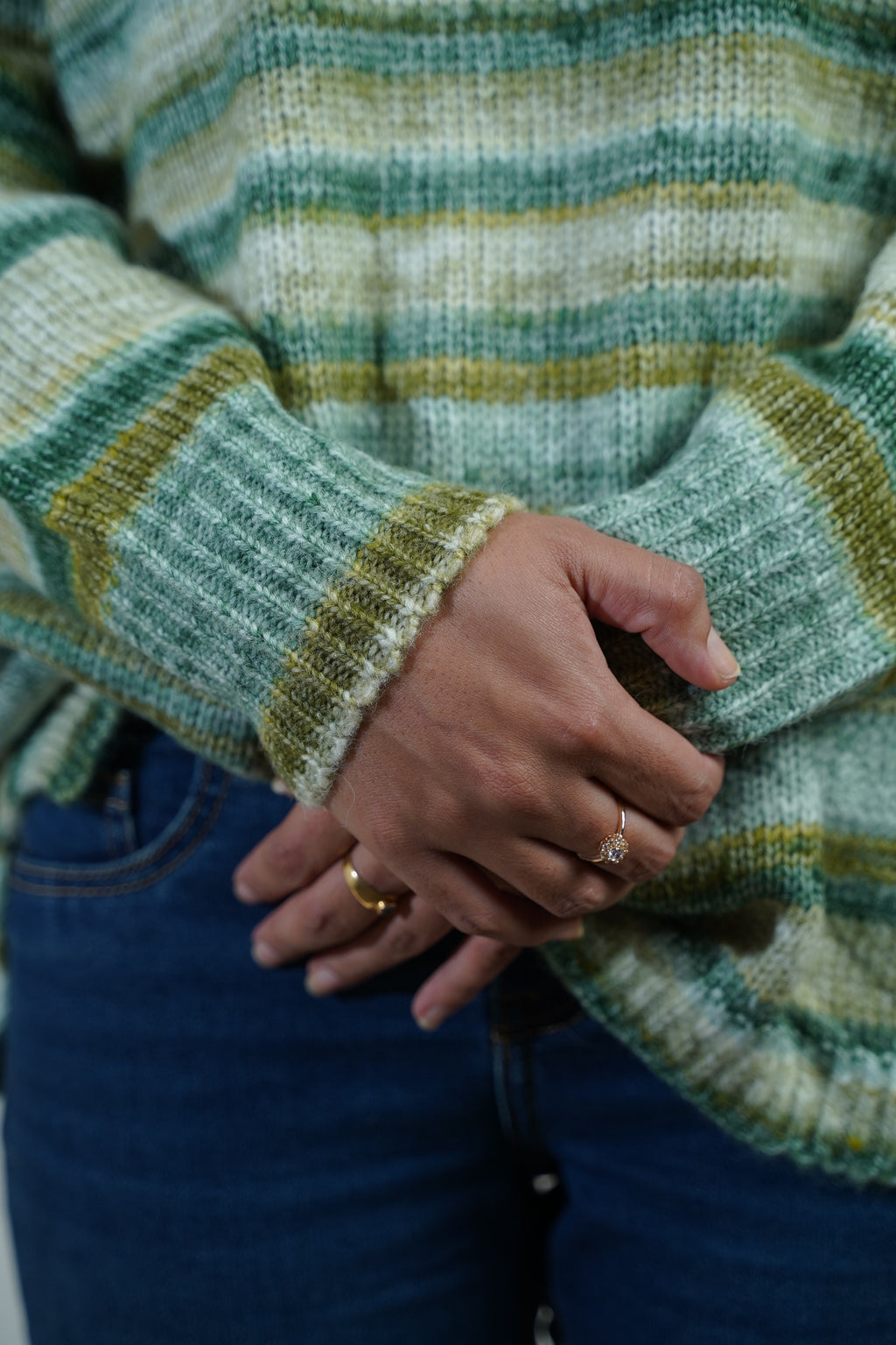 Multicolour Striped Baggy Sweater Green
