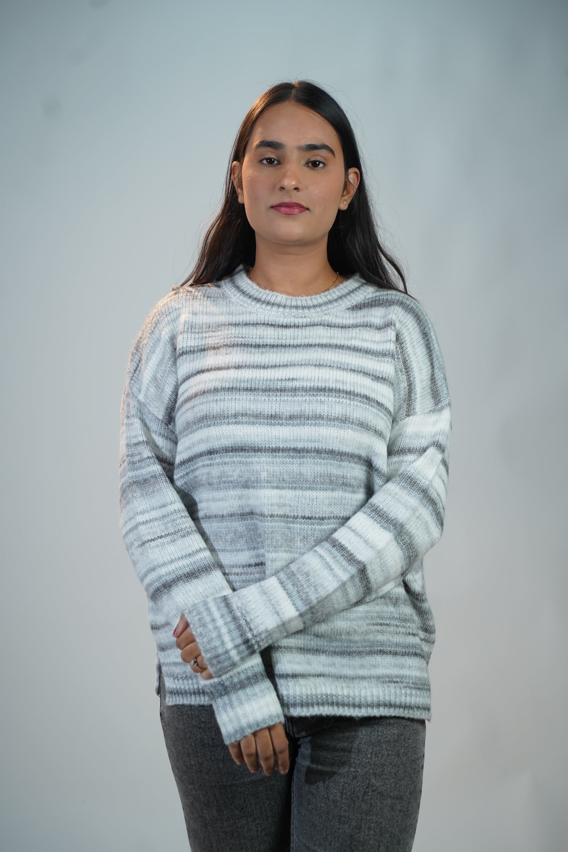 Multicolour Striped Baggy Sweater Grey