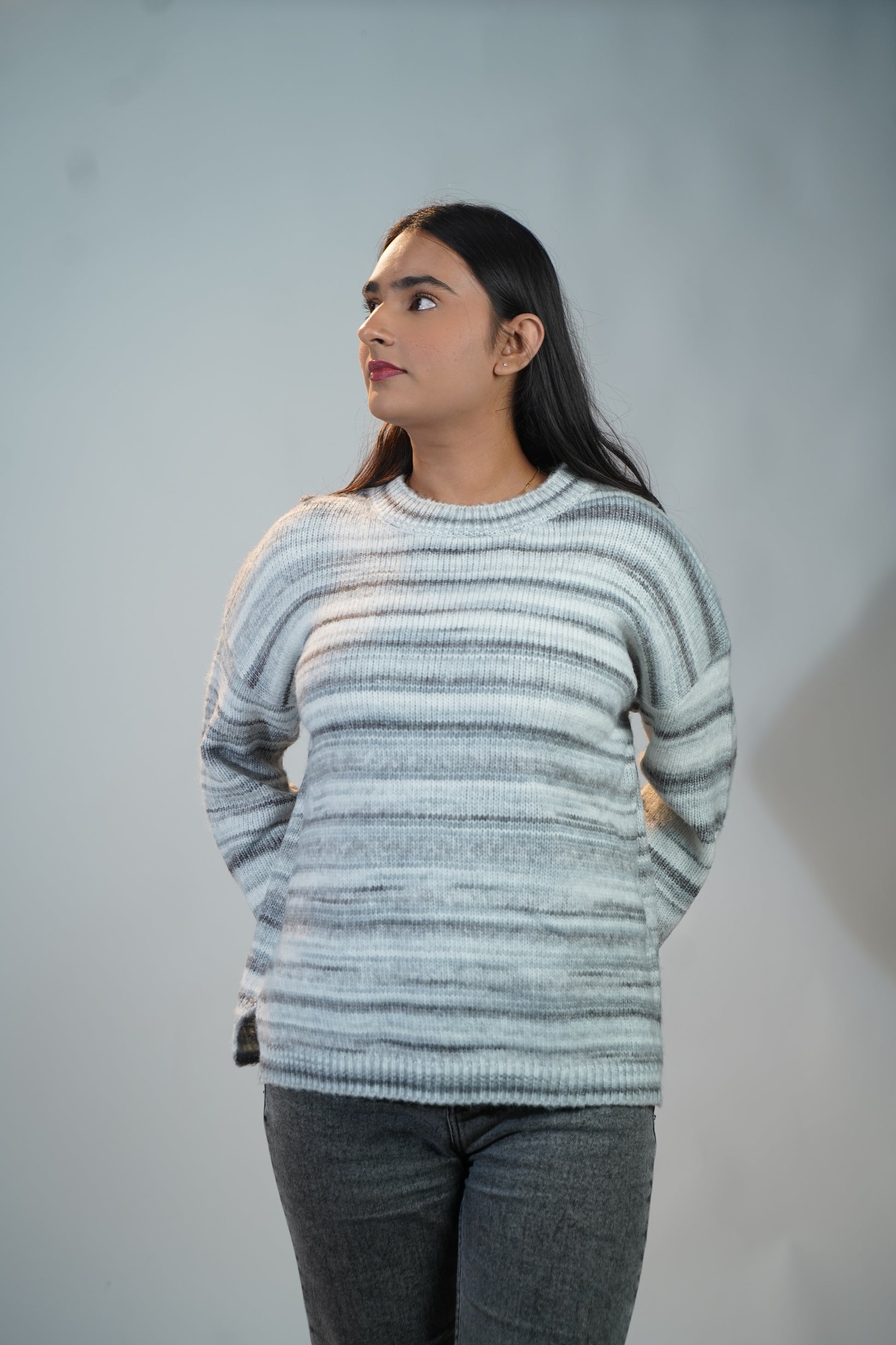 Multicolour Striped Baggy Sweater Grey