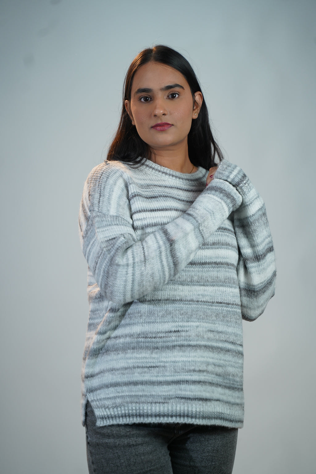 Multicolour Striped Baggy Sweater Grey