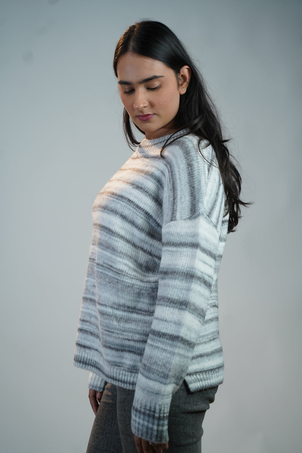 Multicolour Striped Baggy Sweater Grey