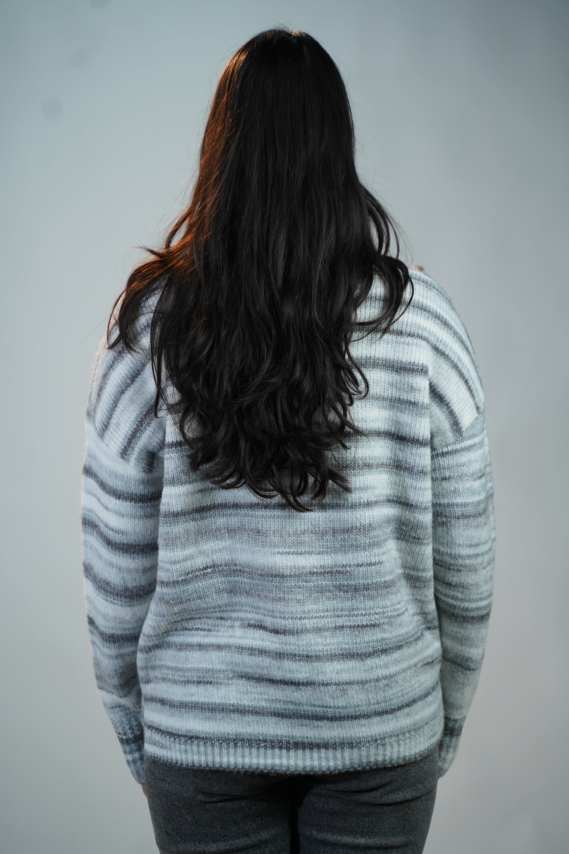 Multicolour Striped Baggy Sweater Grey