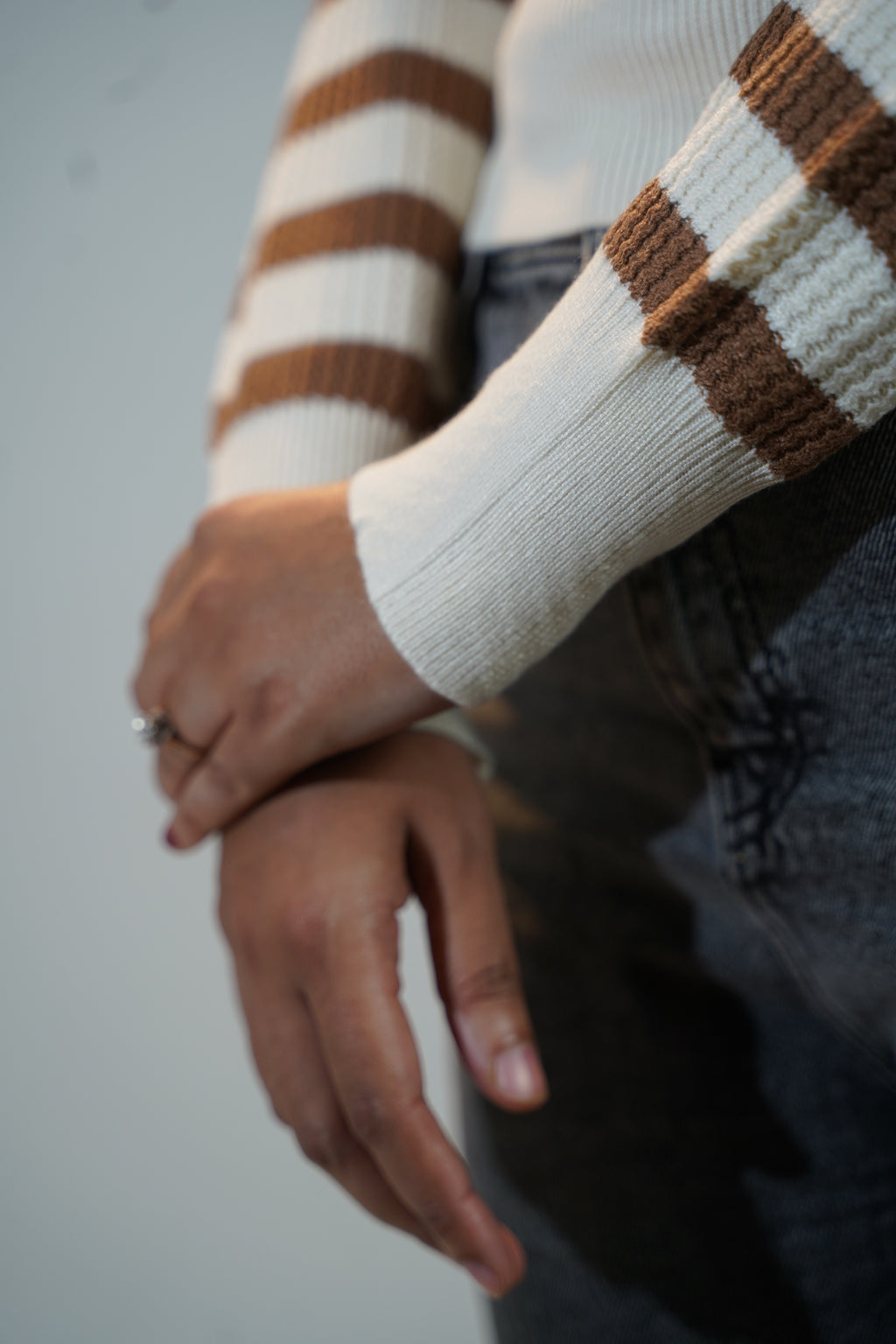 Korean-Style Two-Tone Top Brown