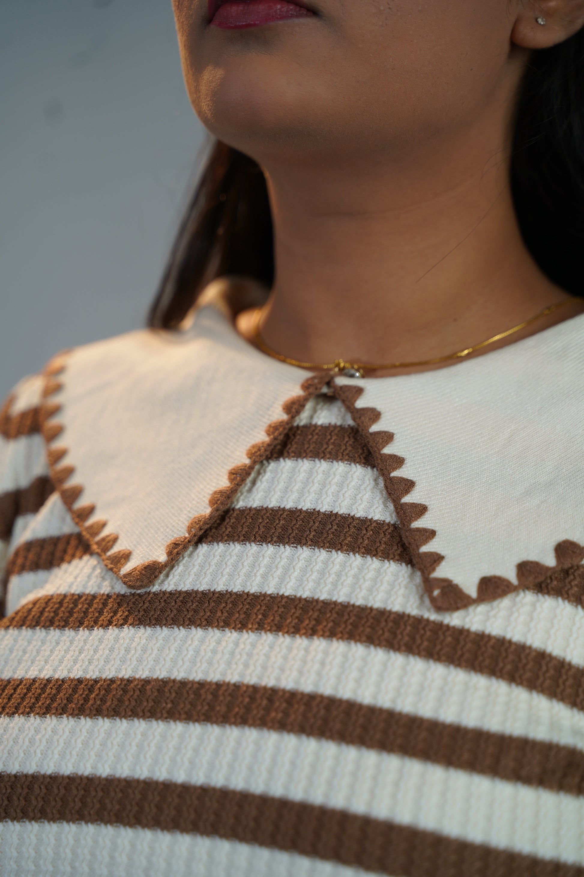 Korean-Style Two-Tone Top Brown