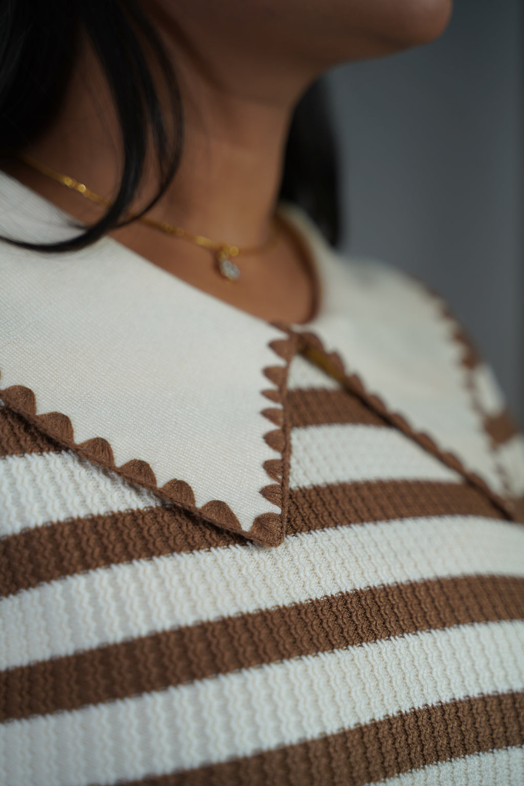 Korean-Style Two-Tone Top Brown