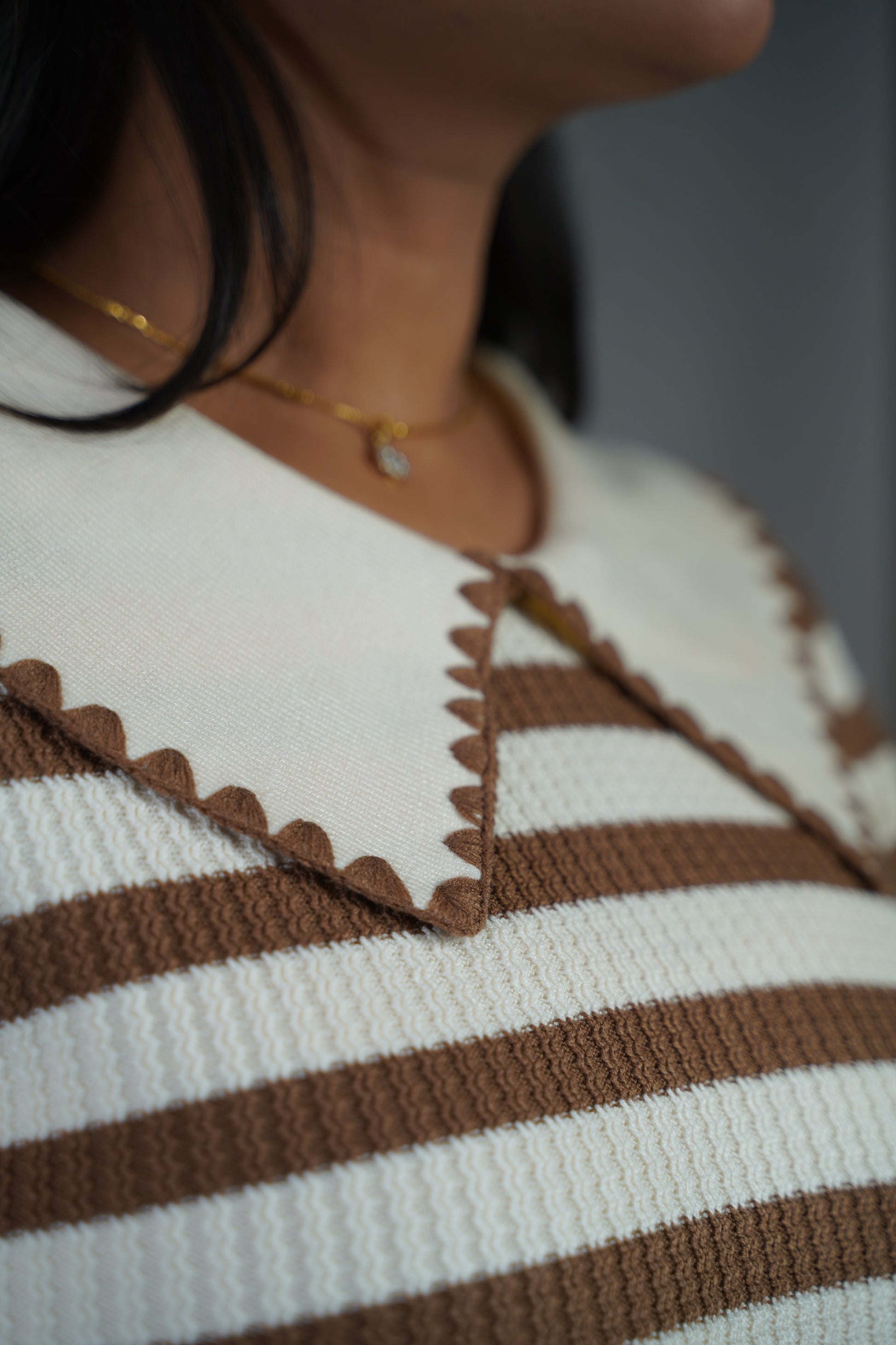 Korean-Style Two-Tone Top Brown