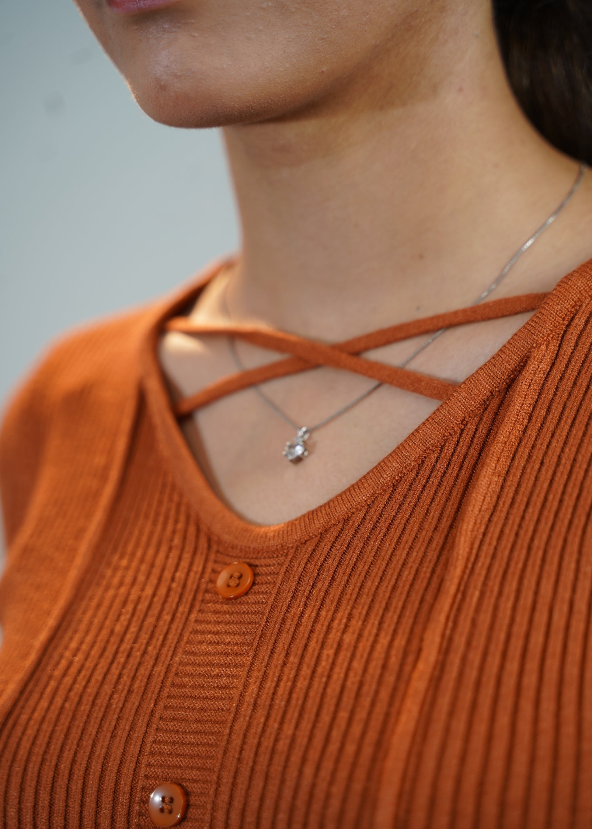 Criss-Cross Neck V-Hem Top Orange