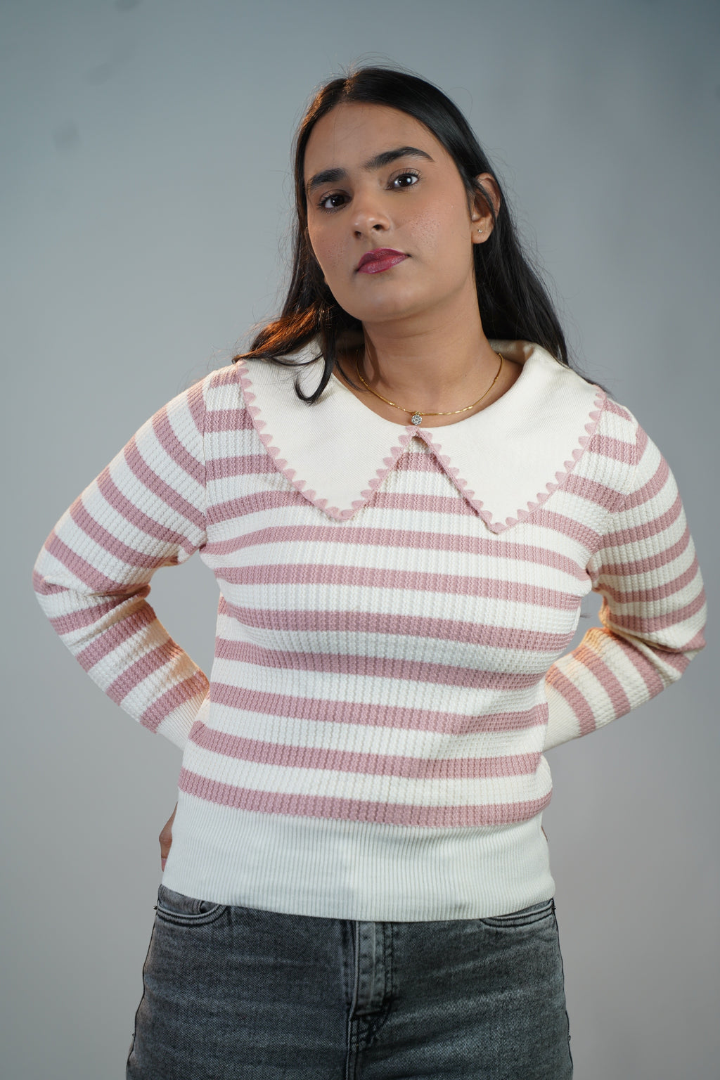 Korean-Style Two-Tone Top Pink