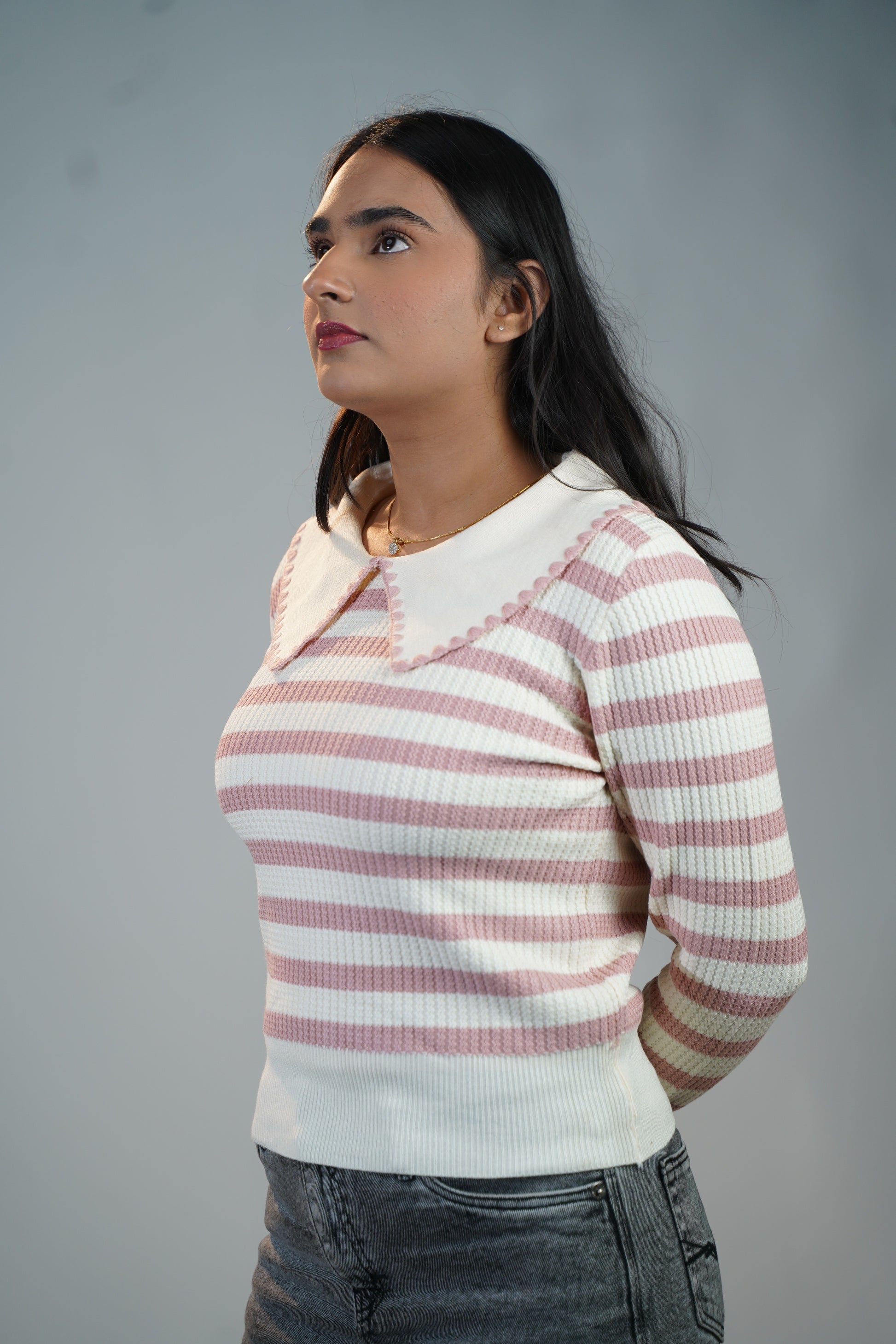 Korean-Style Two-Tone Top Pink