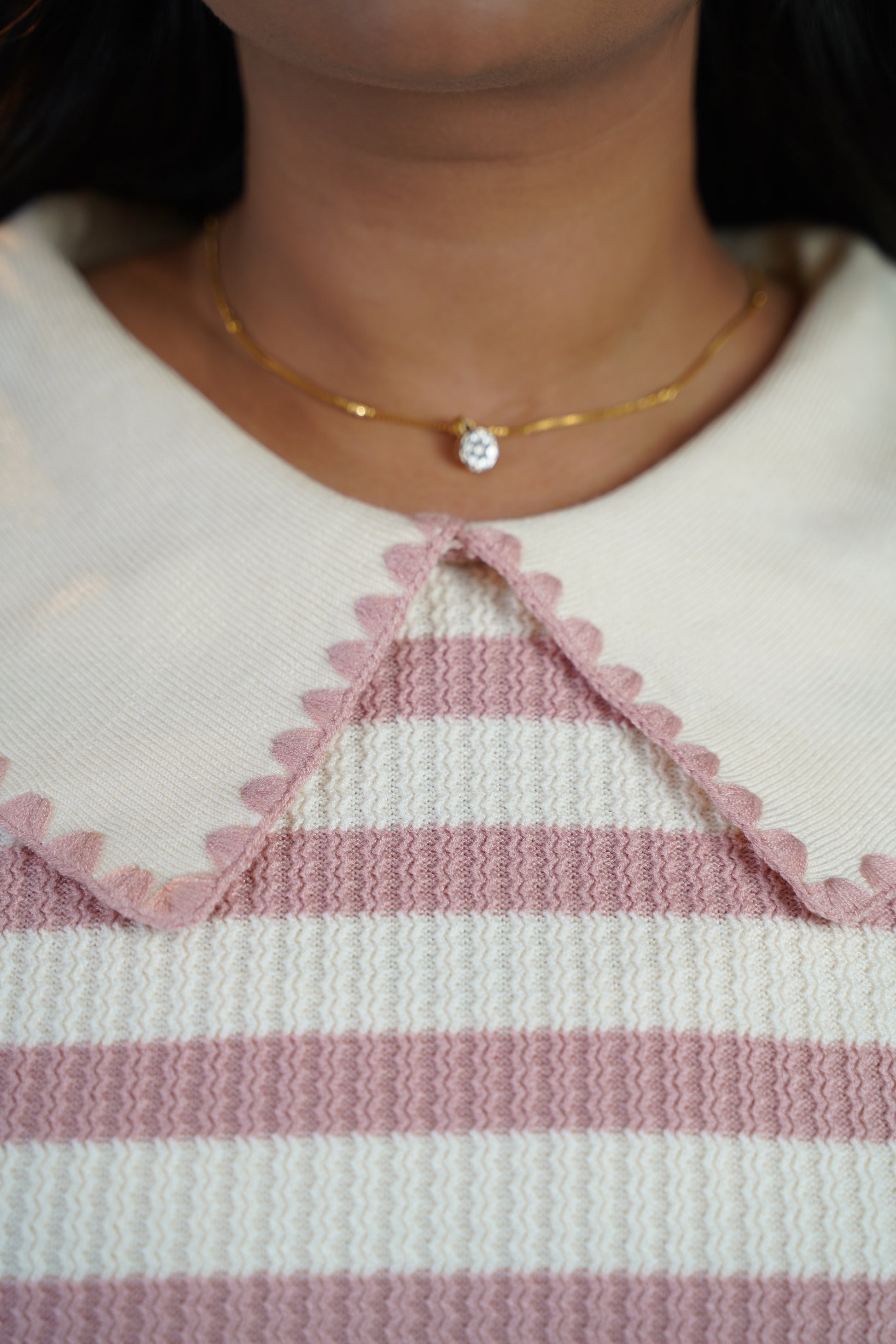 Korean-Style Two-Tone Top Pink