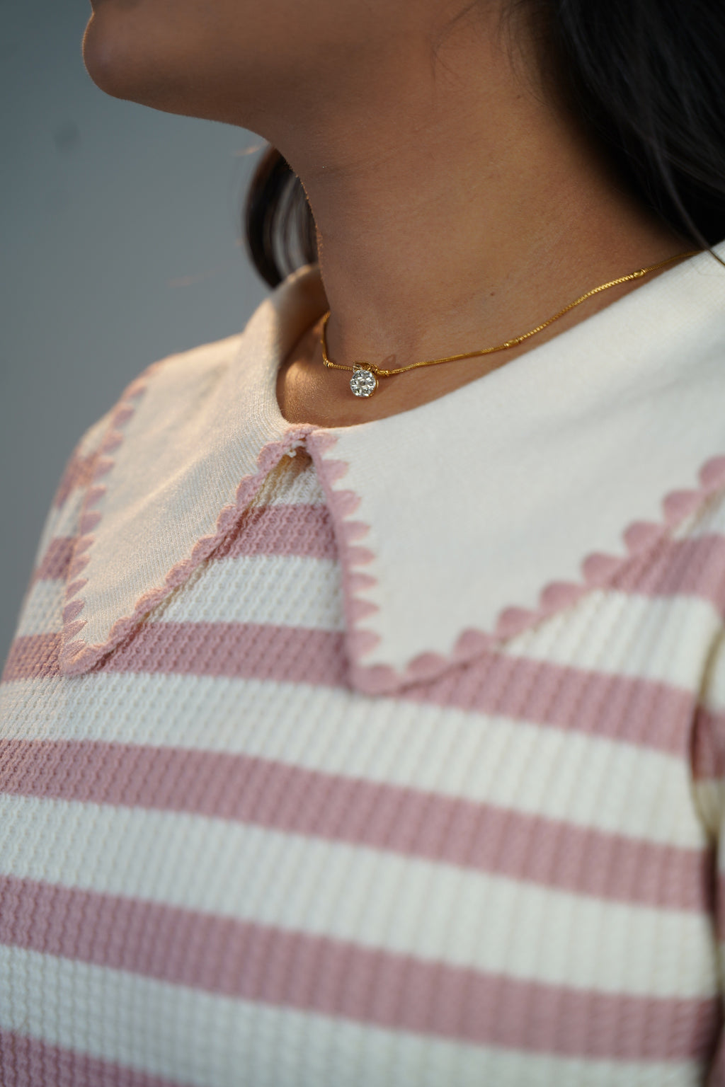 Korean-Style Two-Tone Top Pink