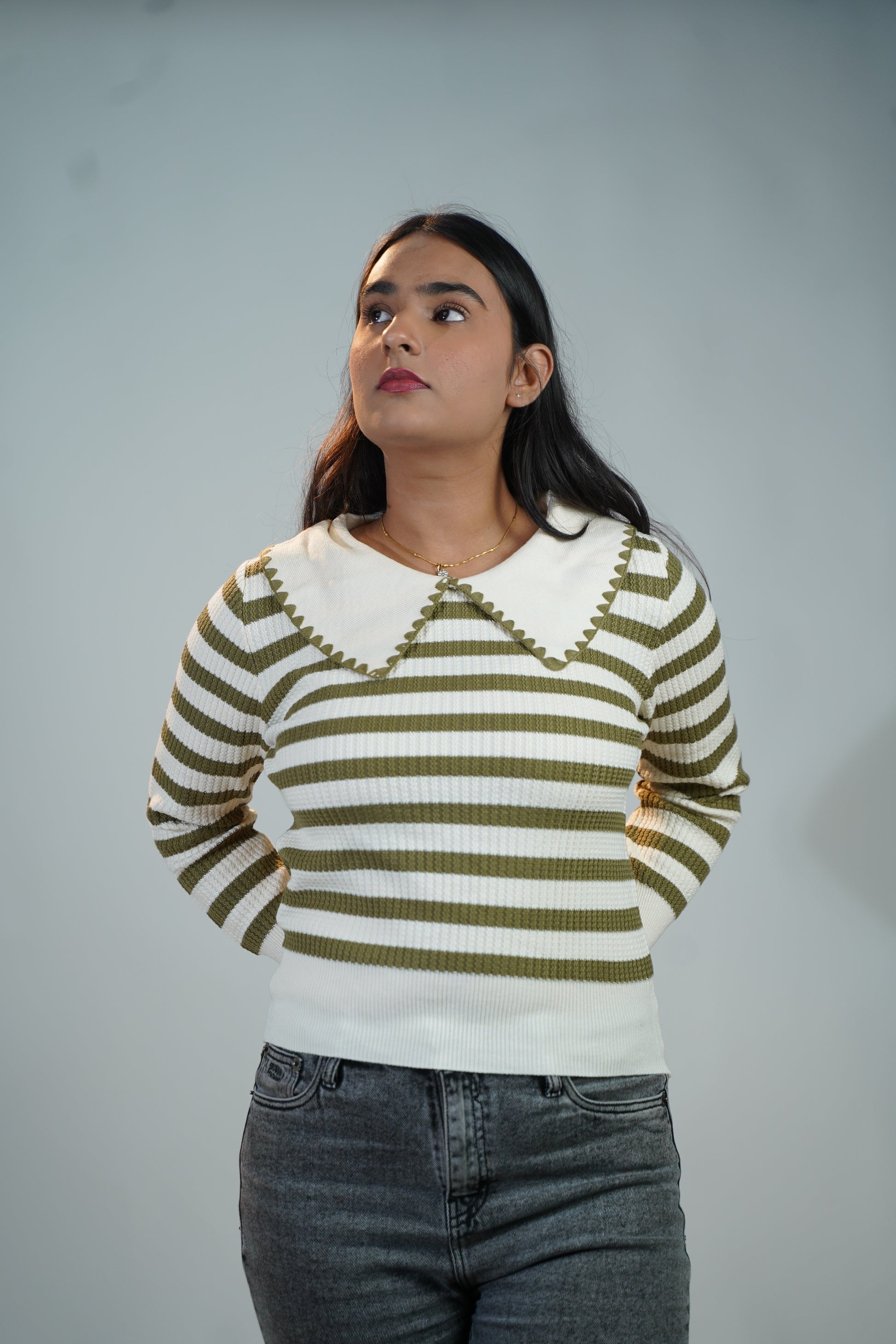 Korean-Style Two-Tone Top Green