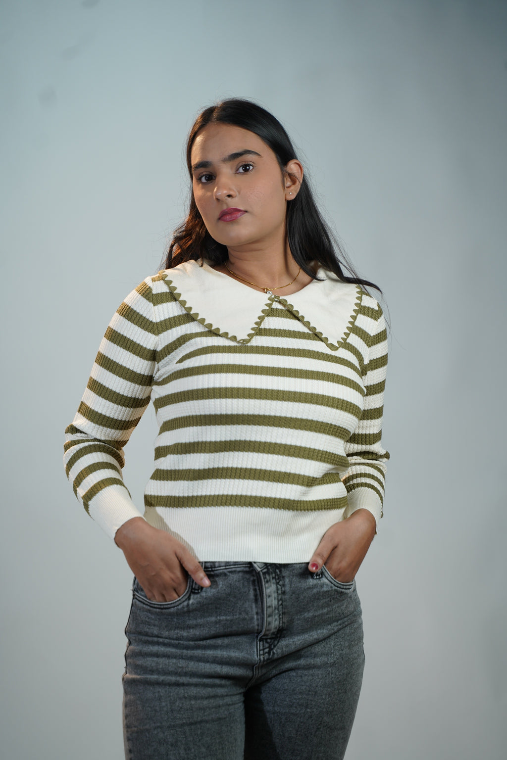 Korean-Style Two-Tone Top Green