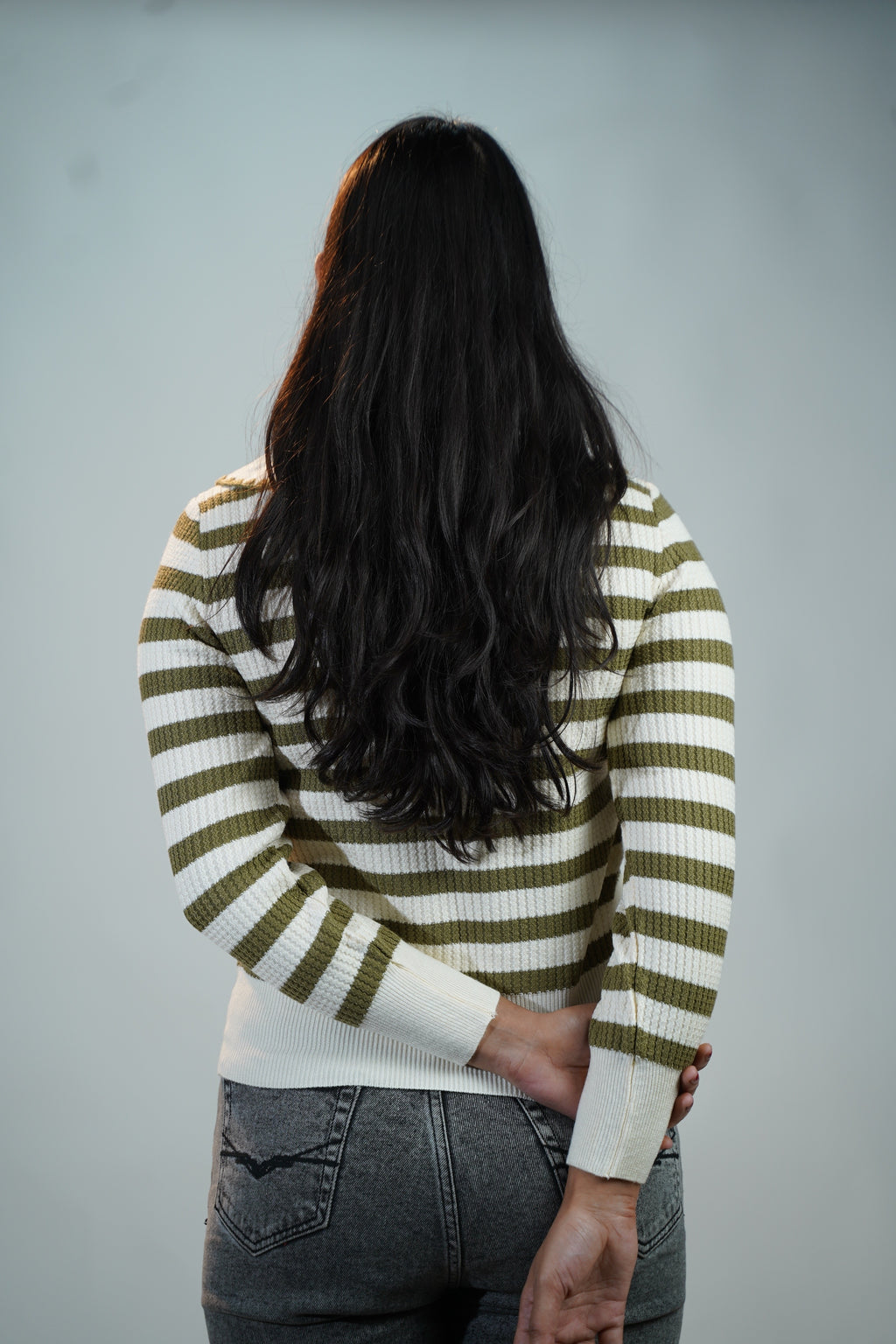 Korean-Style Two-Tone Top Green