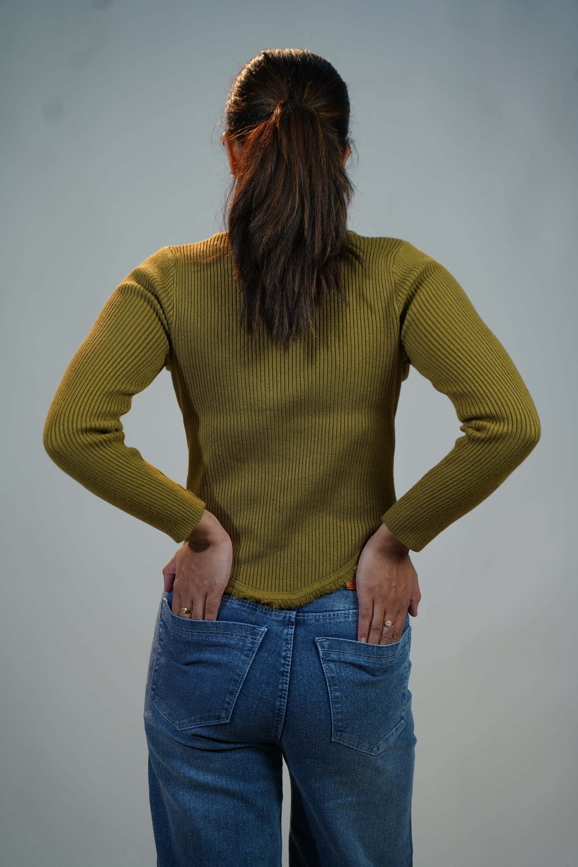 Criss-Cross Neck V-Hem Top Olive