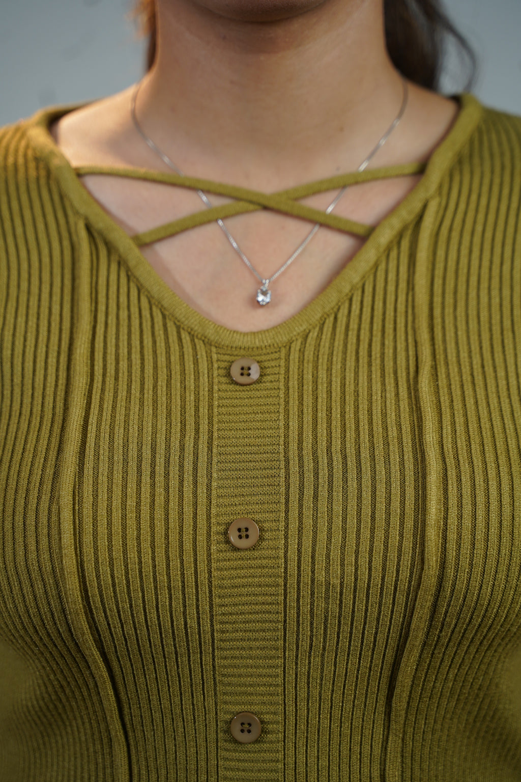 Criss-Cross Neck V-Hem Top Olive