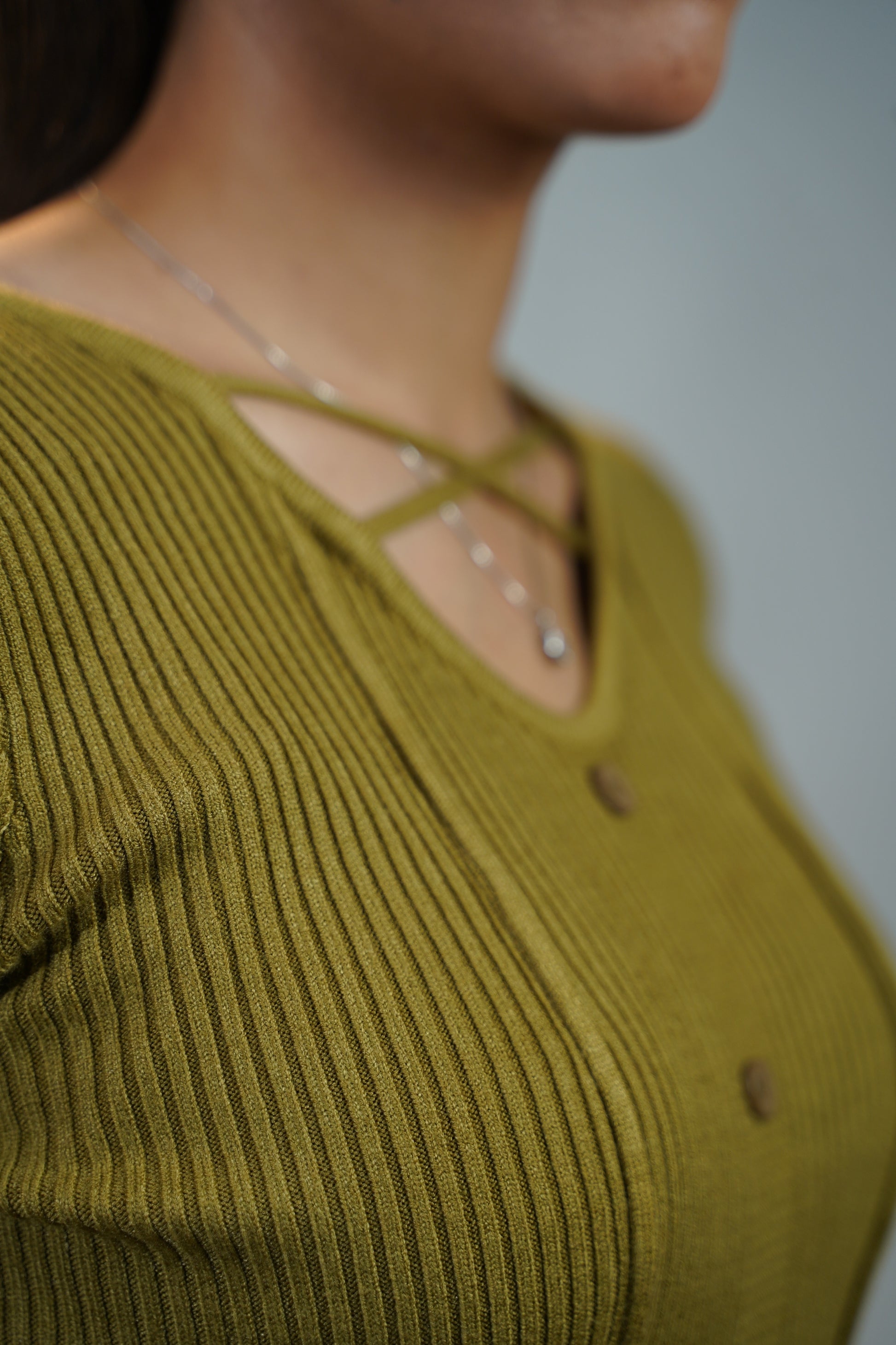 Criss-Cross Neck V-Hem Top Olive